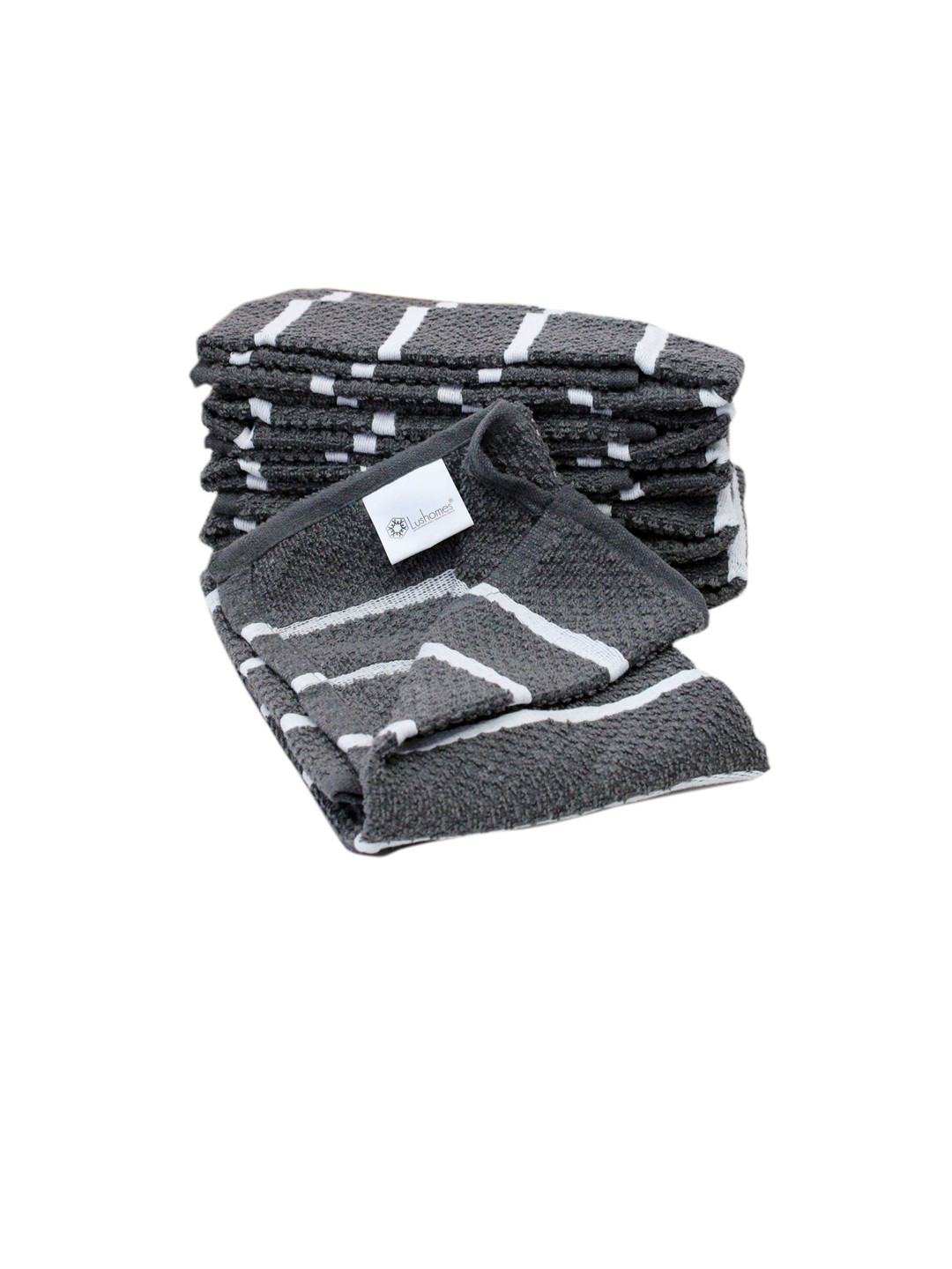 

Lushomes Grey Set Of 6 Striped 360 GSM Cotton Kitchen Towels