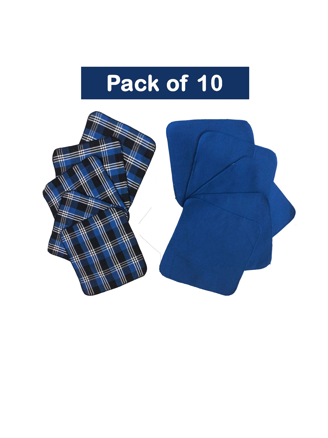 

Lushomes Pack Of 10 Checked Pure Cotton 280 GSM Kitchen Towels, Blue