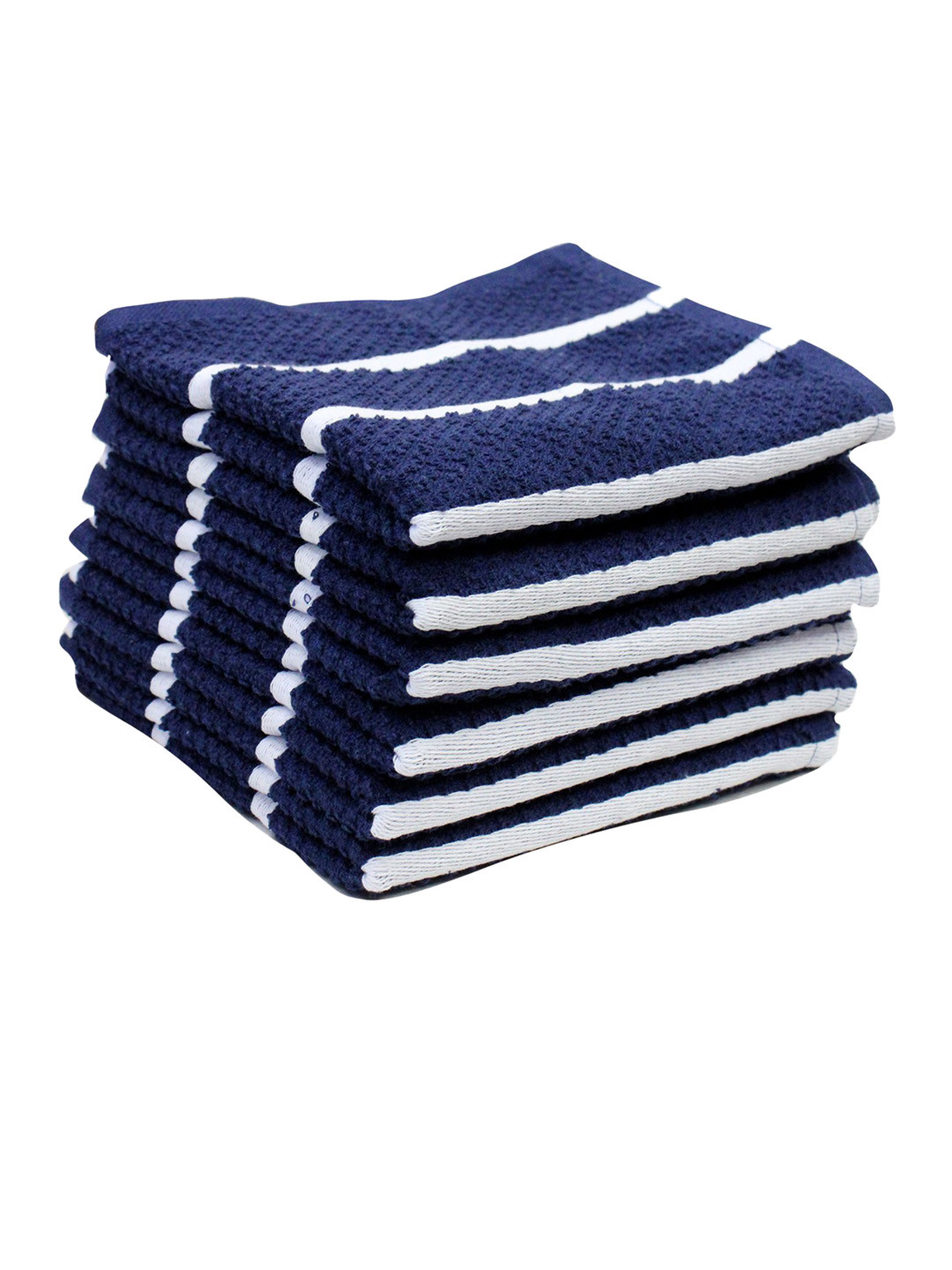

Lushomes Blue Set Of 6 Striped 360 GSM Cotton Kitchen Towels