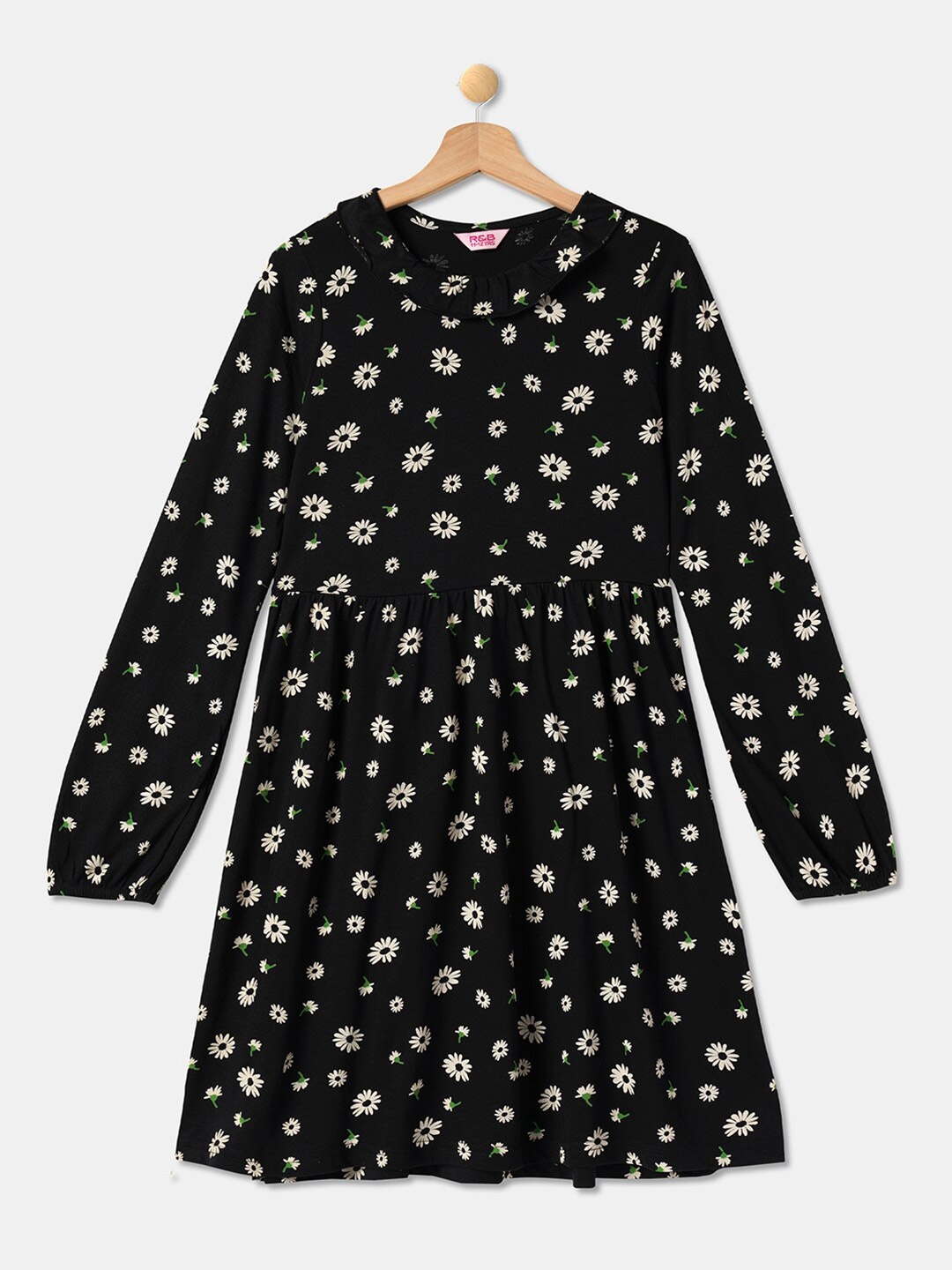 

R&B Girls Black & White Floral Cotton A-Line Dress