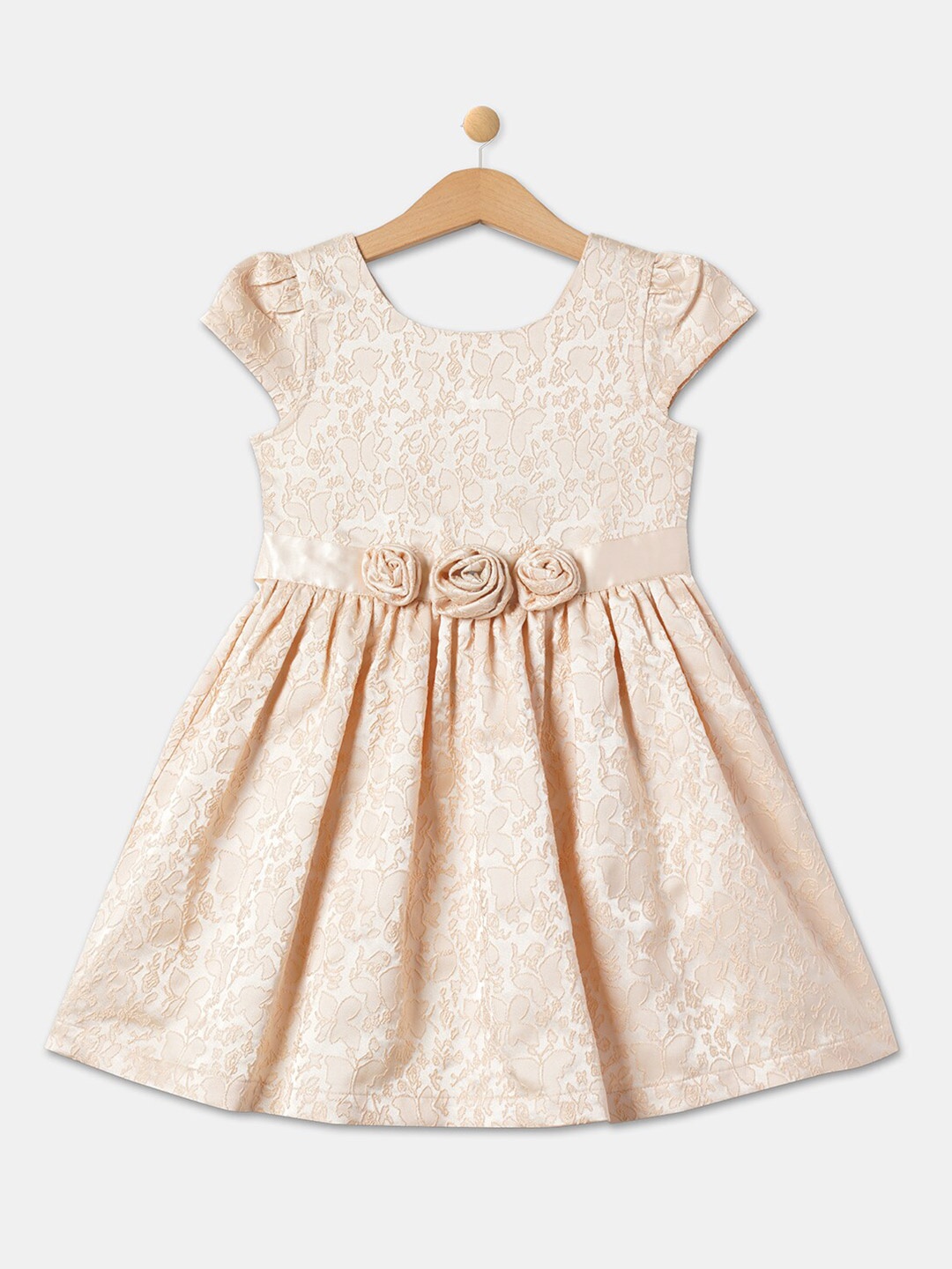 

R&B Girls Beige Self Design Cotton Dress