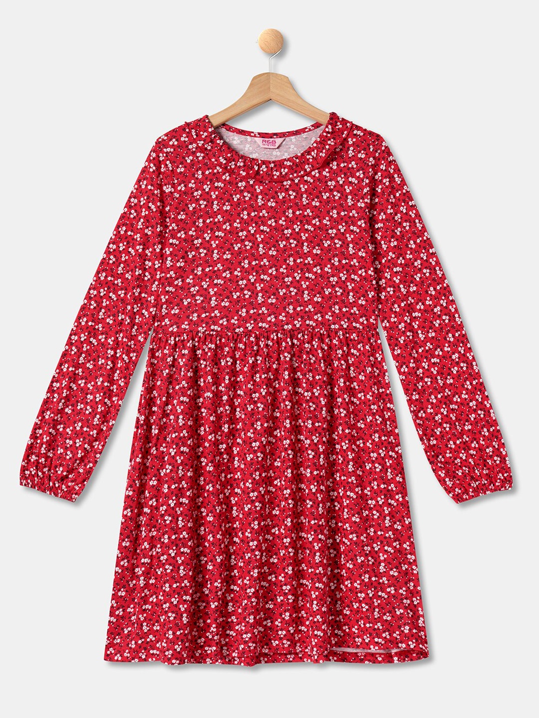 

R&B Girls Red & White Floral Cotton A-Line Dress