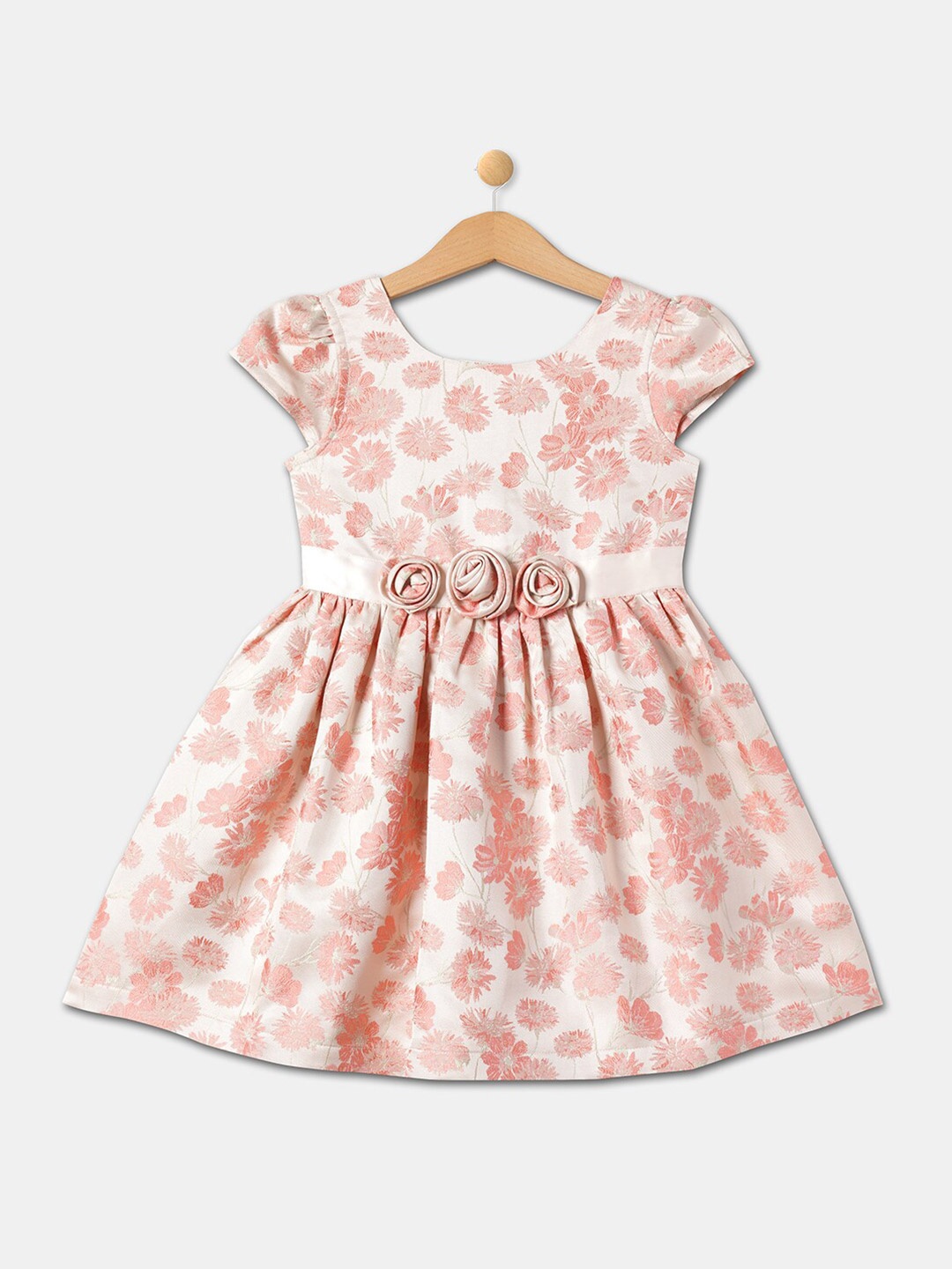 

R&B Girls White & Peach-Coloured Floral Cotton Dress