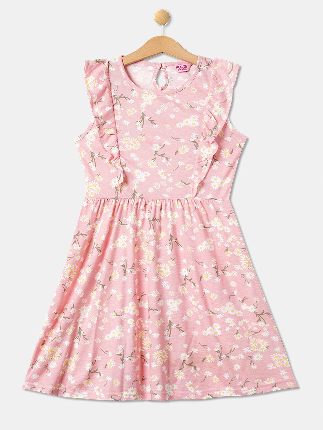 

R&B Girls Floral Printed Fit and Flare Dress, Pink