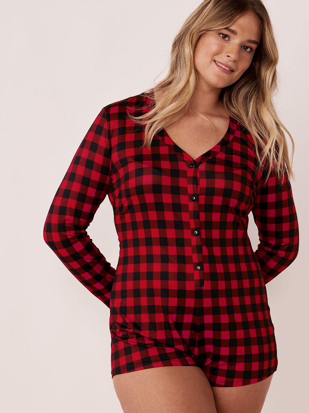 

La Vie en Rose Red & Black Checked Baby Doll with High-Low