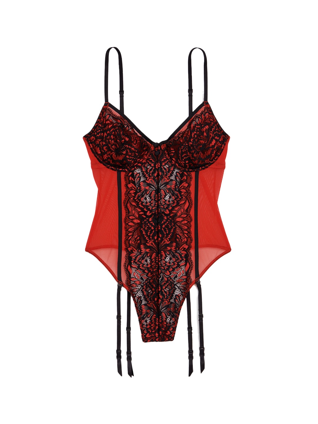 

La Vie en Rose Women Red & Black Self-Design Teddy Bodysuit