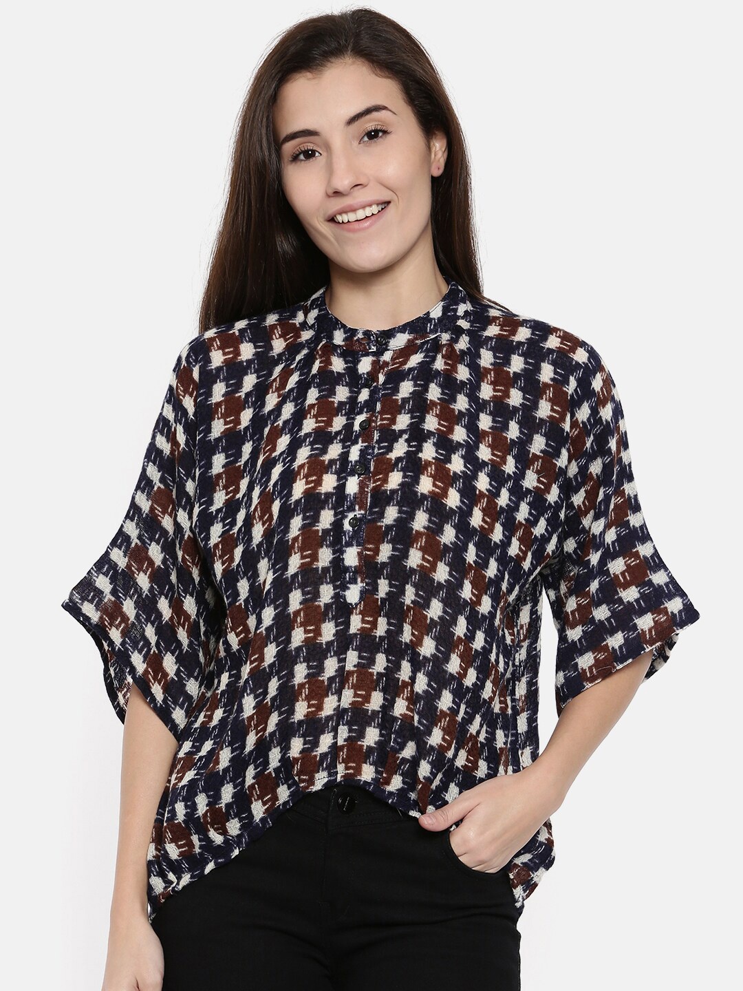 

The Kaftan Company Women Blue & Cream-Coloured Print Kaftan Top