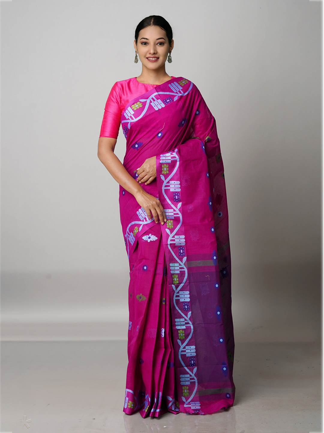 

Unnati Silks Purple & Blue Ethnic Motifs Pure Cotton Handloom Jamdani Saree