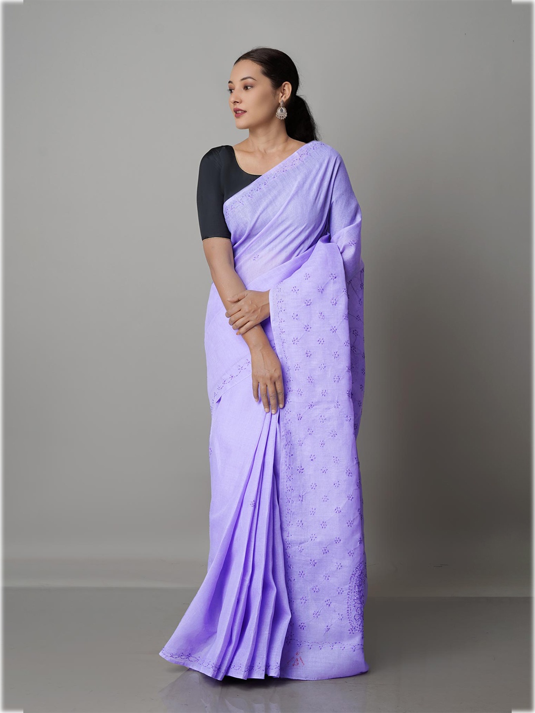 

Unnati Silks Blue Floral Chikankari Bhagalpuri Saree