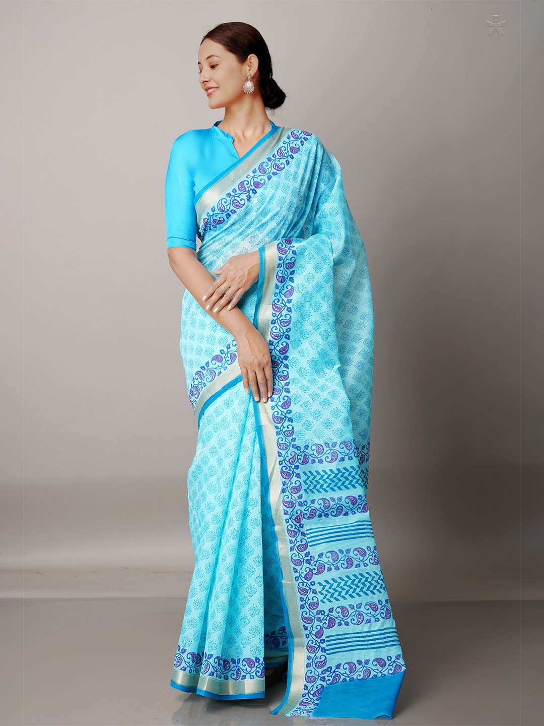 

Unnati Silks Blue & Red Ethnic Motifs Mangalagiri Saree