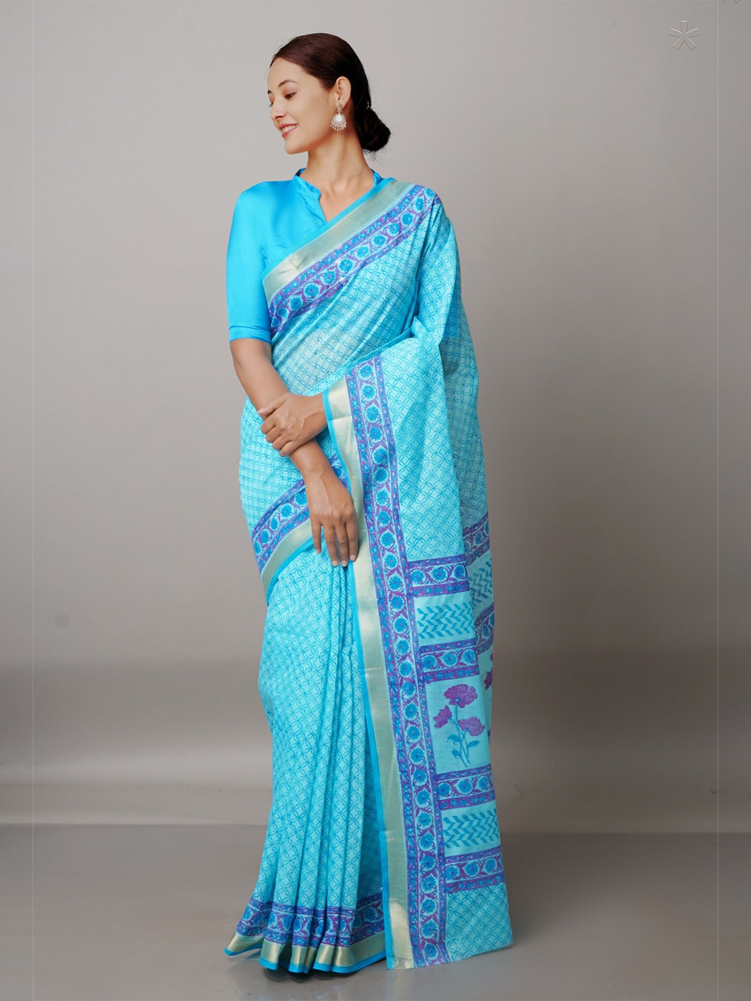 

Unnati Silks Blue & Pink Ethnic Motifs Mangalagiri Saree