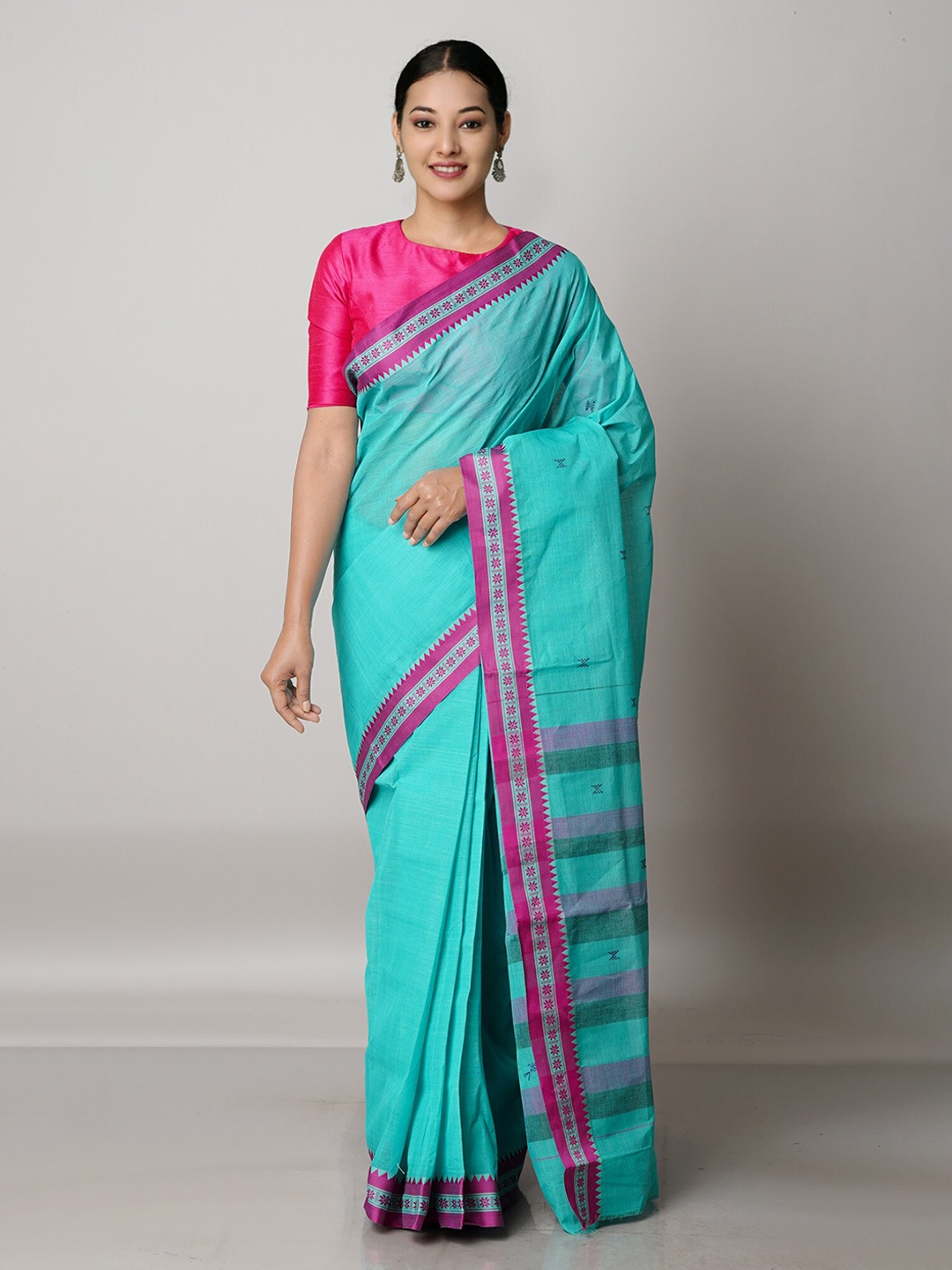 

Unnati Silks Blue & Pink Woven Design Pure Cotton Handloom Jamdani Saree