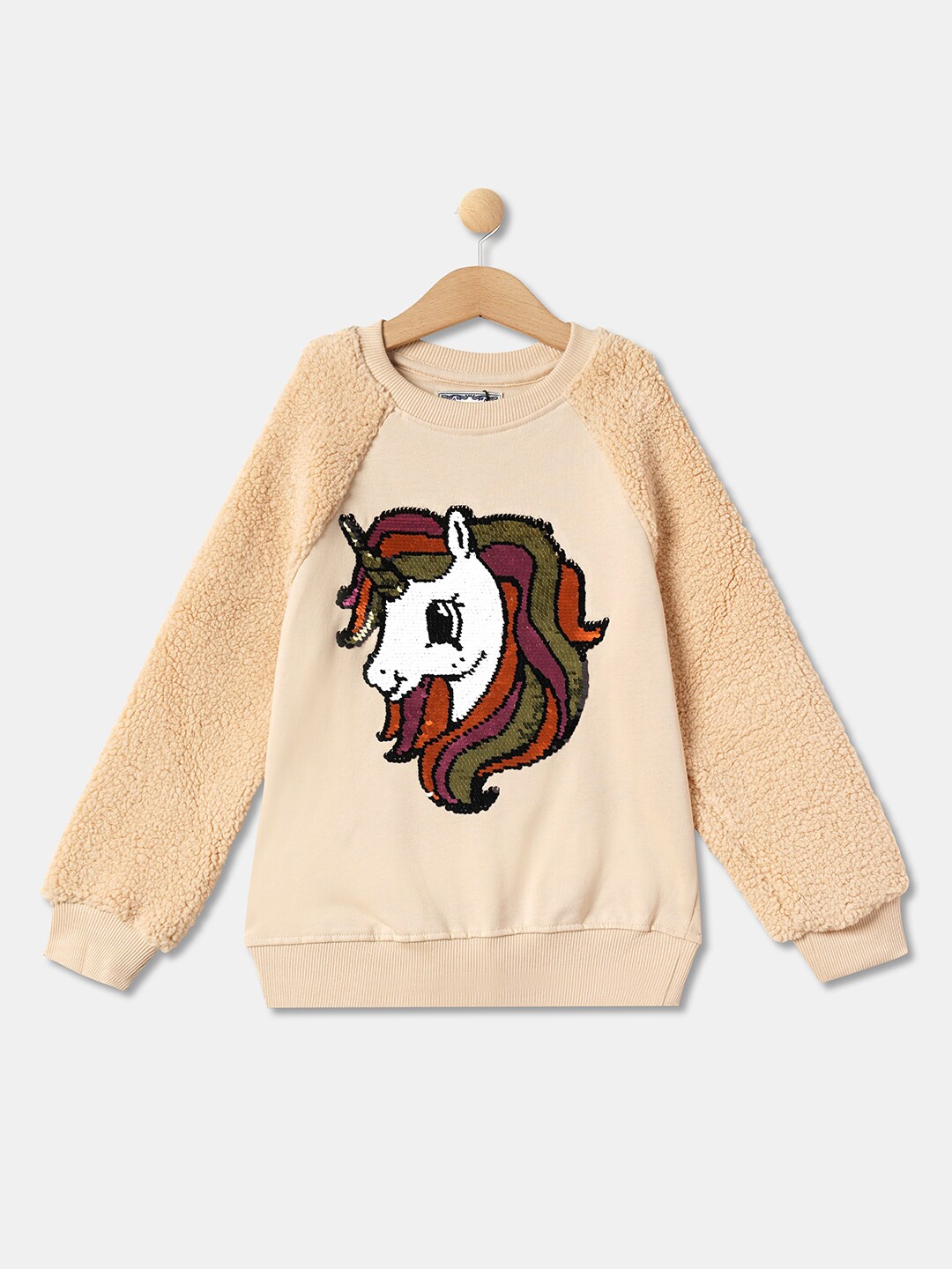 

R&B Girls Beige Printed Cotton Sweatshirt