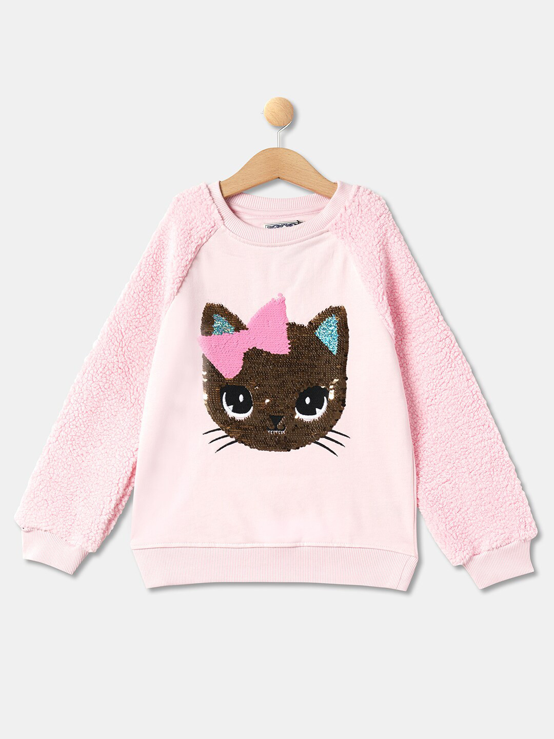 

R&B Girls Pink Self Design Cotton Sweatshirt