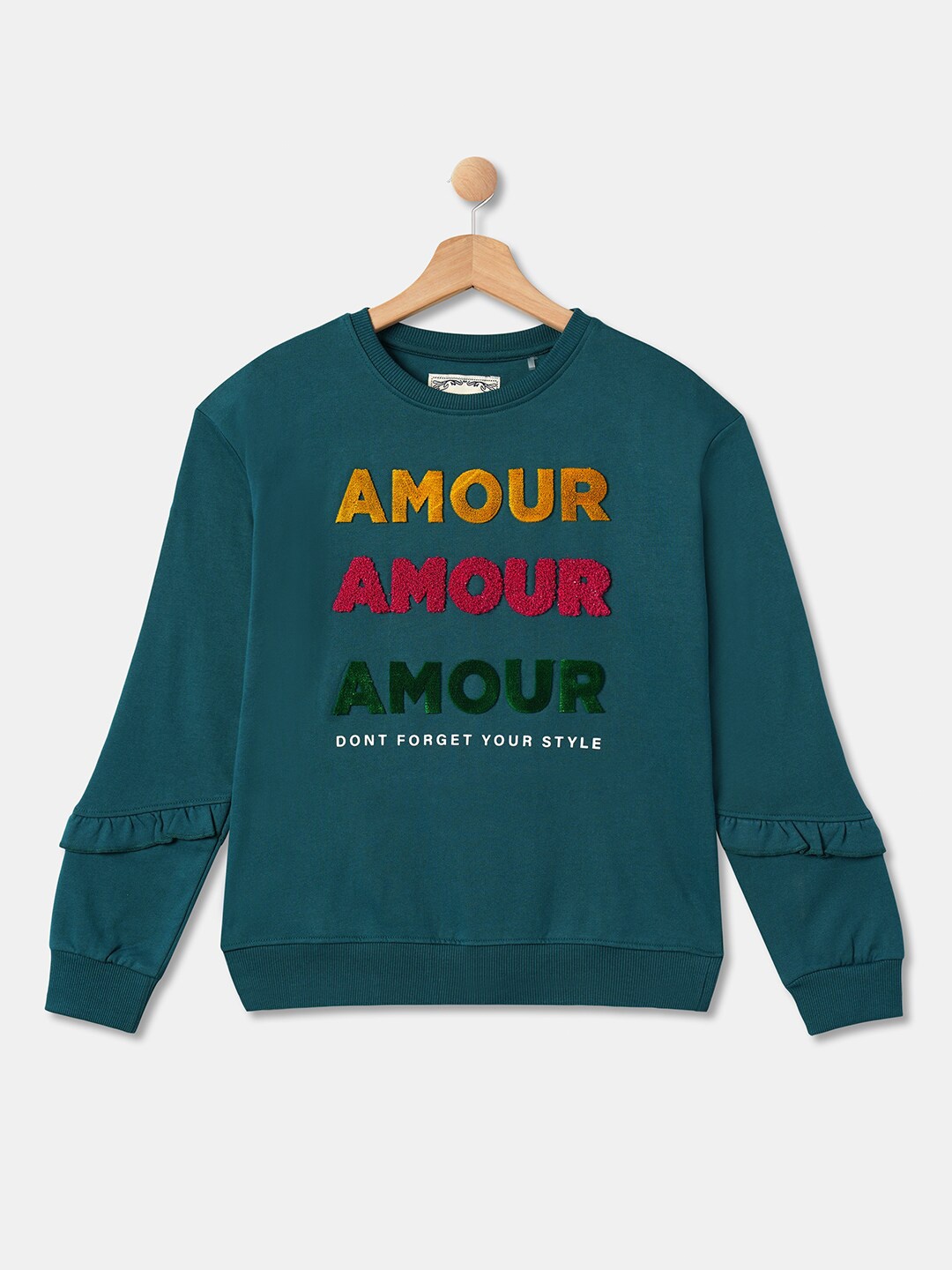 

R&B Girls Round Neck Printed Sweatshirt, Green