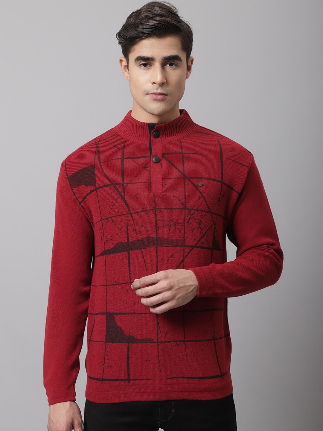 

Cantabil Men Maroon Checked Checked Pullover
