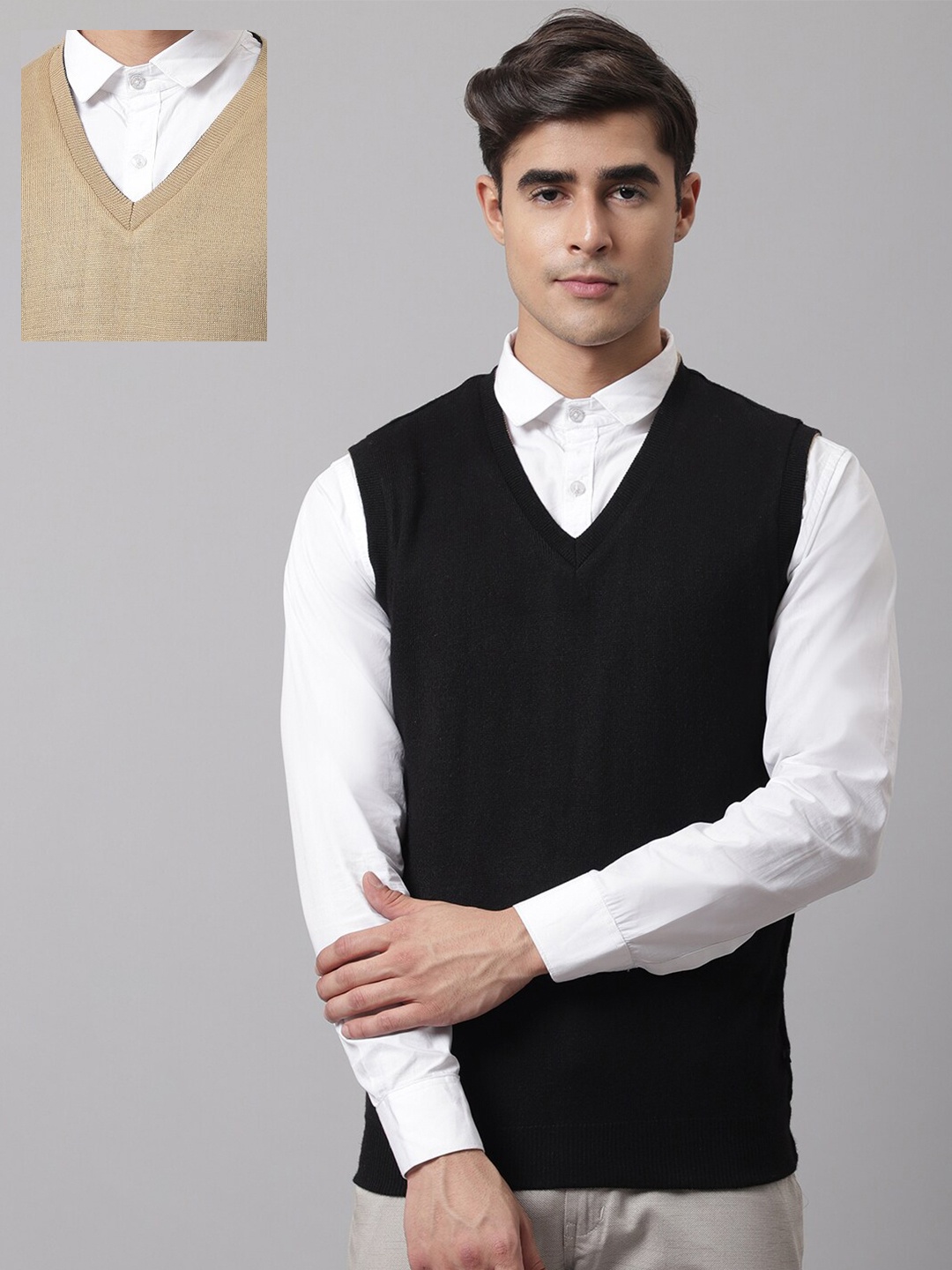 

Cantabil Men Black & Beige V-Neck Sweater Vest