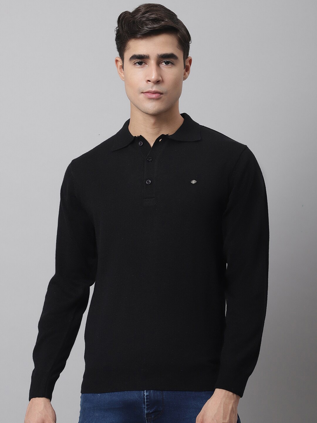 

Cantabil Men Black Solid Henley Neck Pullover