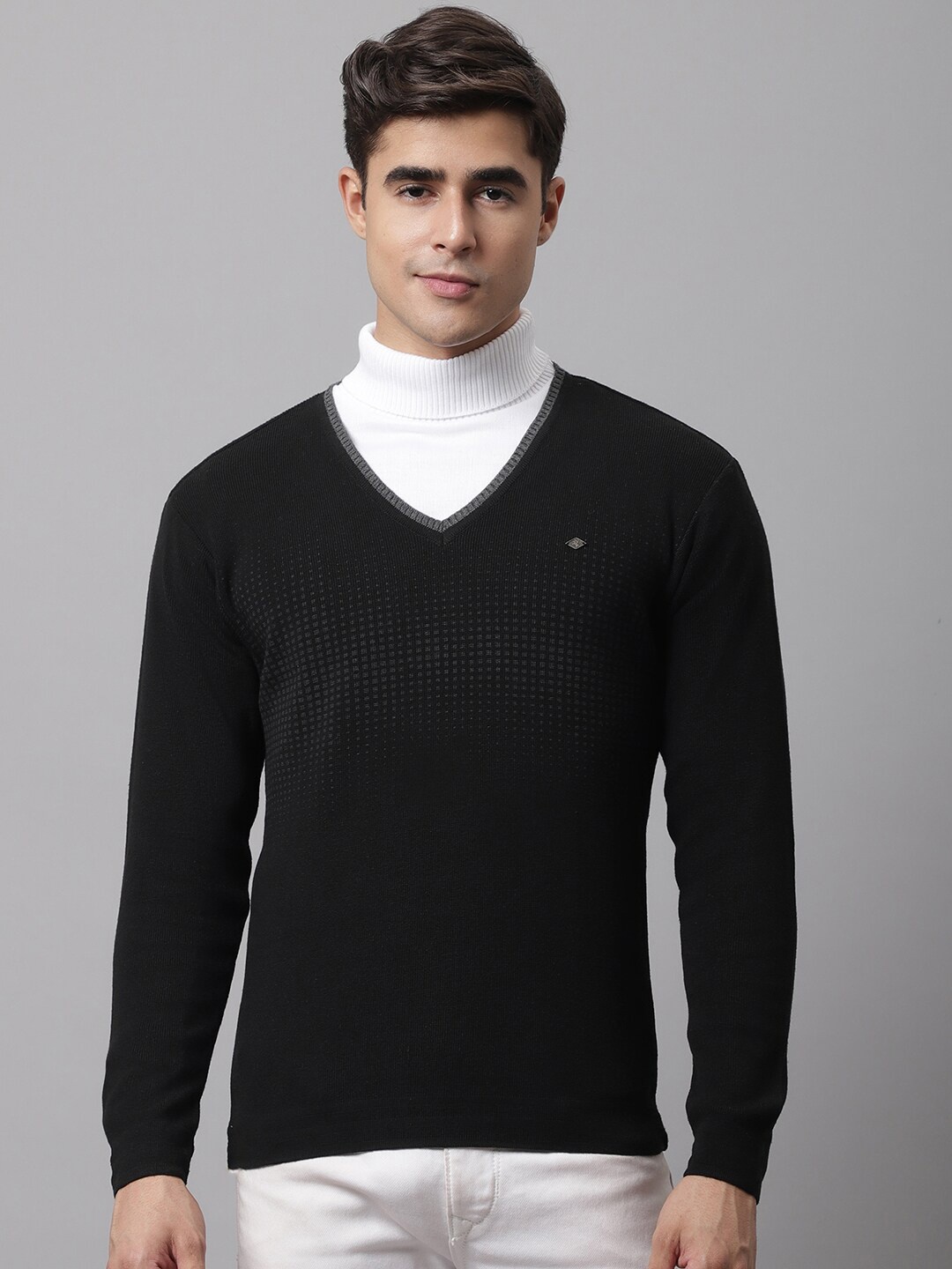 

Cantabil Men Black Solid V-Neck Pullover Sweater