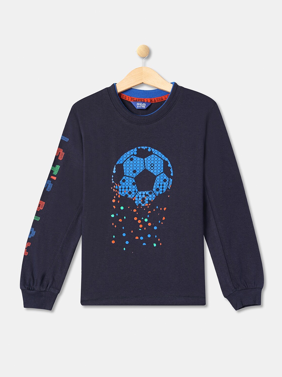 

R&B Boys Navy Blue Graphic Printed Cotton T-shirt