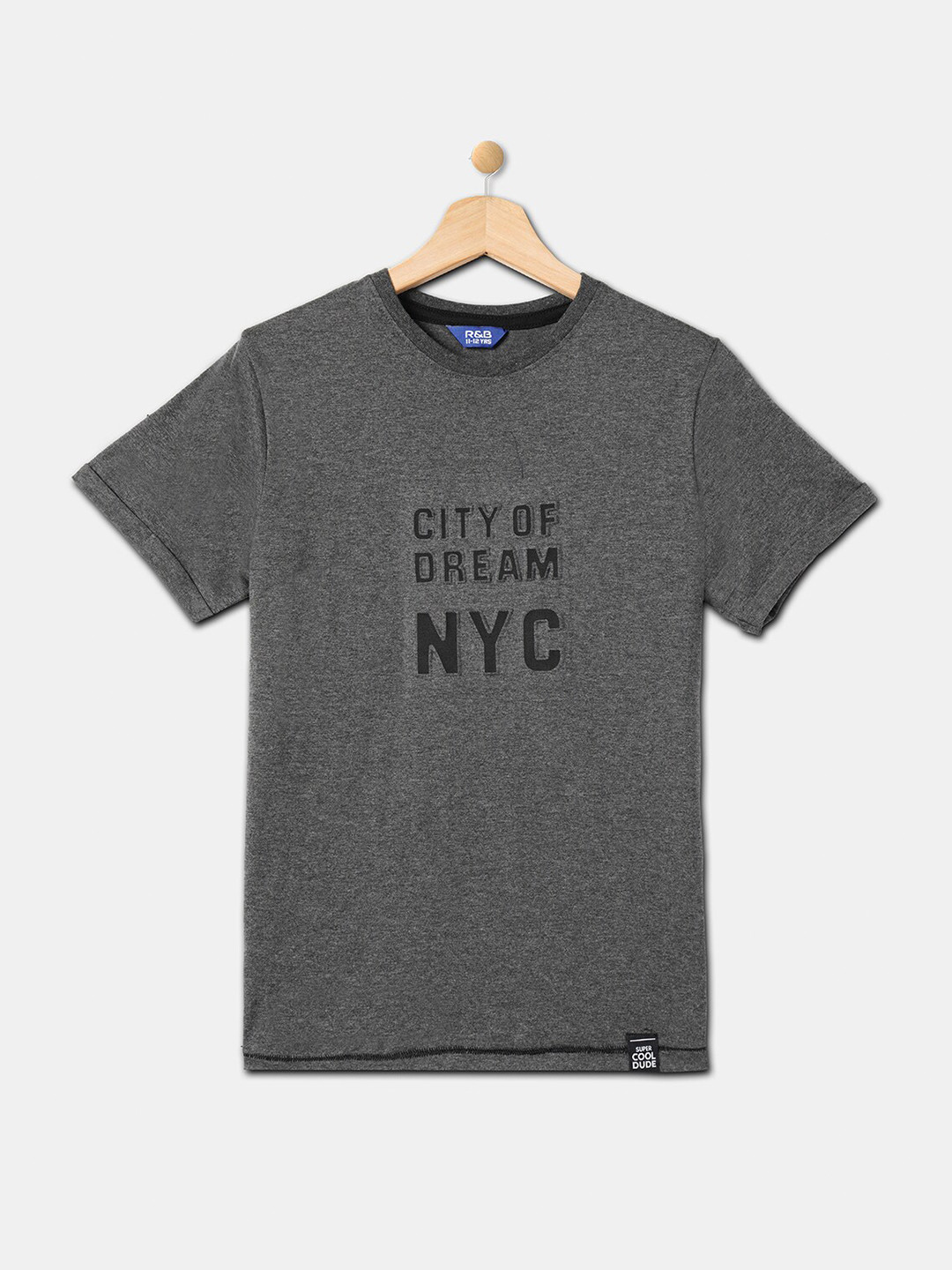 

R&B Boys Grey Typography Printed Cotton T-shirt