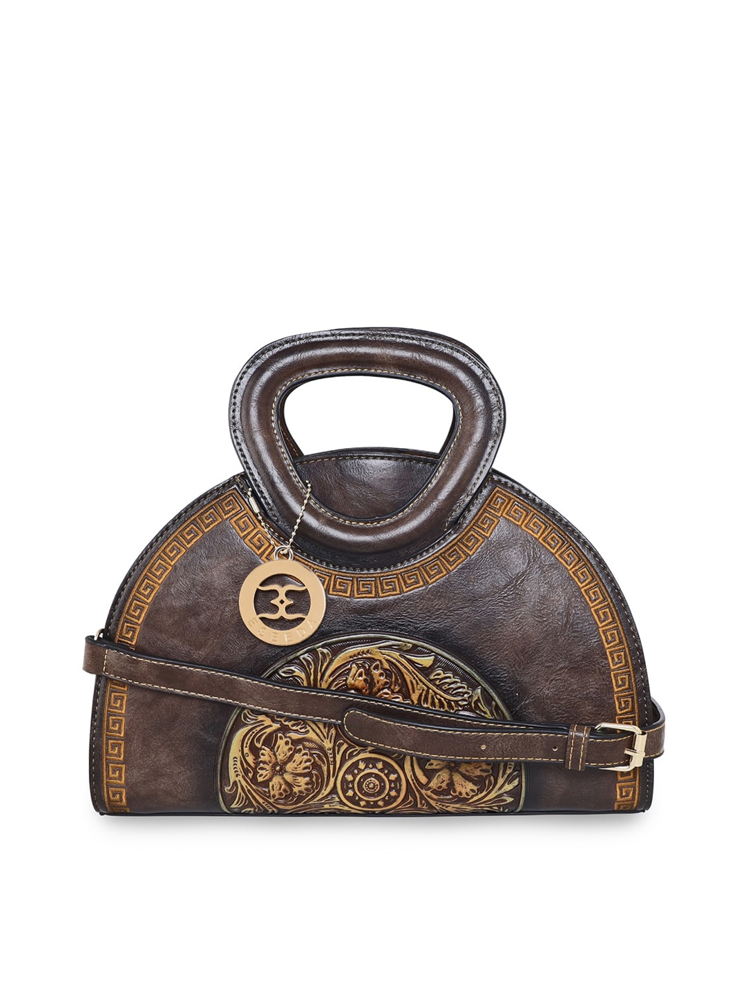 

ESBEDA Brown Embellished Half Moon Satchel Bag