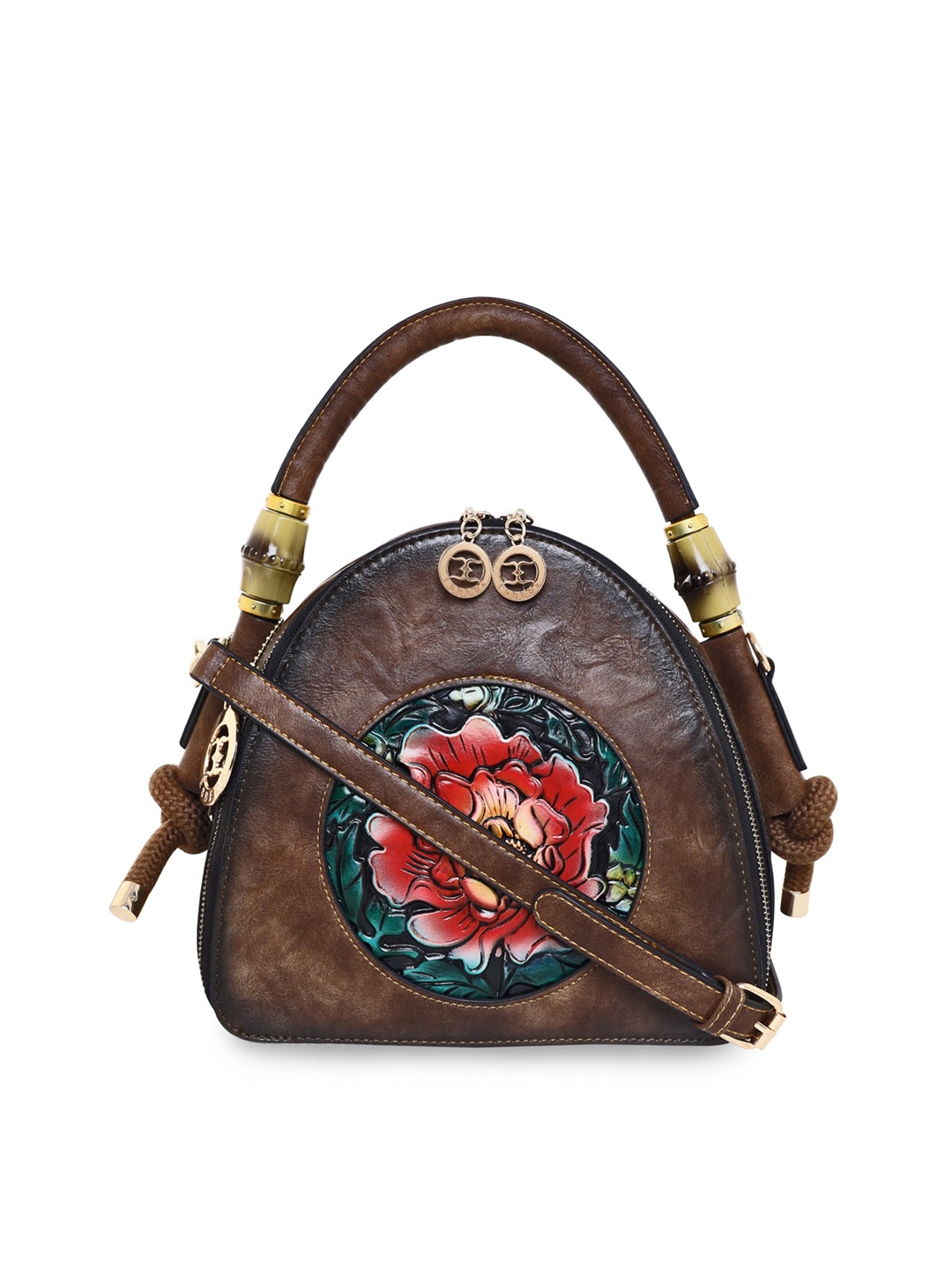

ESBEDA Brown Floral Embellished Structured Handheld Bag