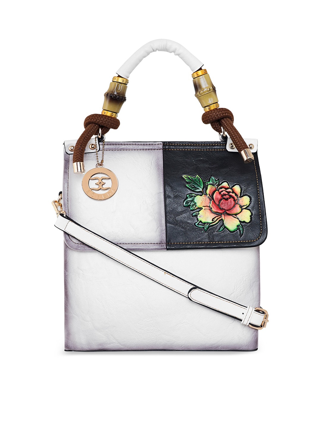 

ESBEDA White Embellished Structured Satchel Bag