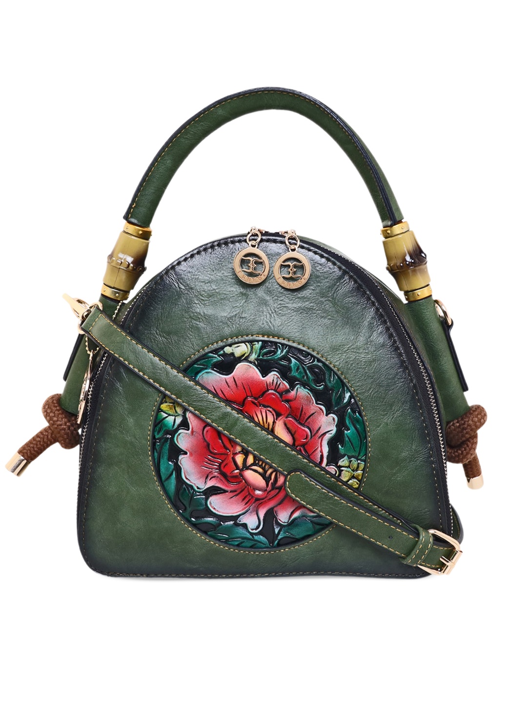 

ESBEDA Green Floral Embellished Structured Handheld Bag