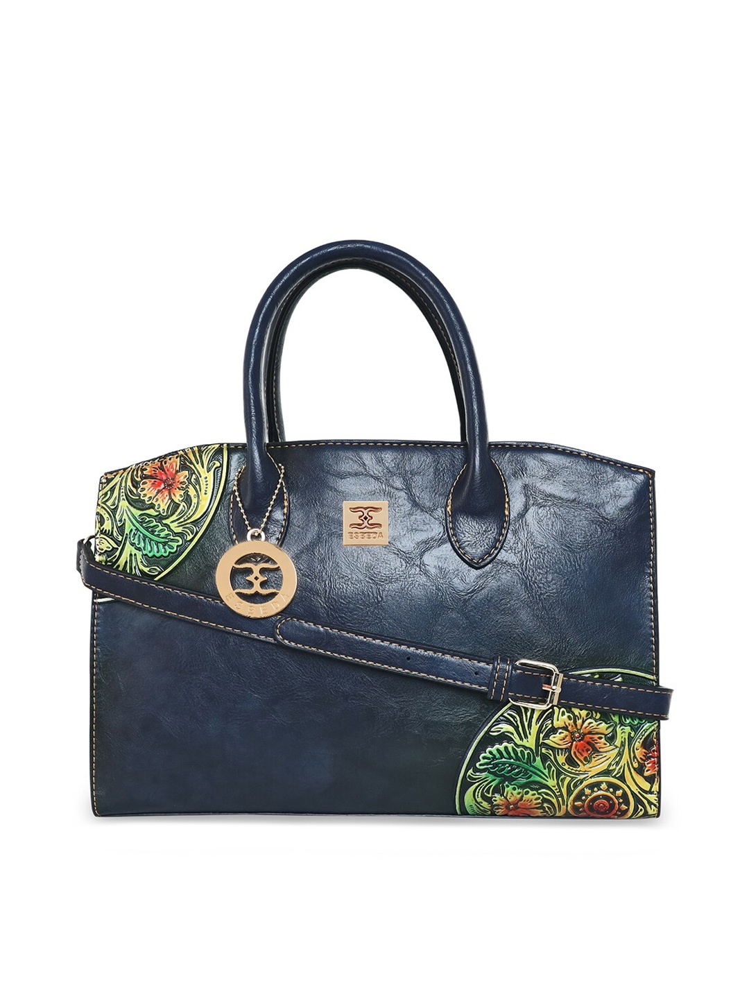 

ESBEDA Blue Ethnic Motifs Textured PU Structured Handheld Bag