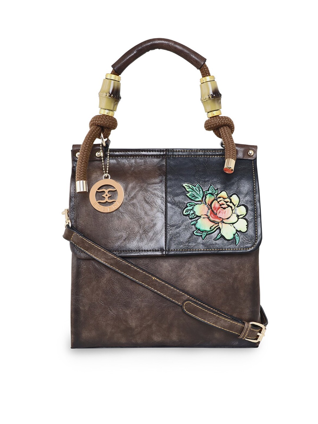 

ESBEDA Brown Floral PU Structured Satchel