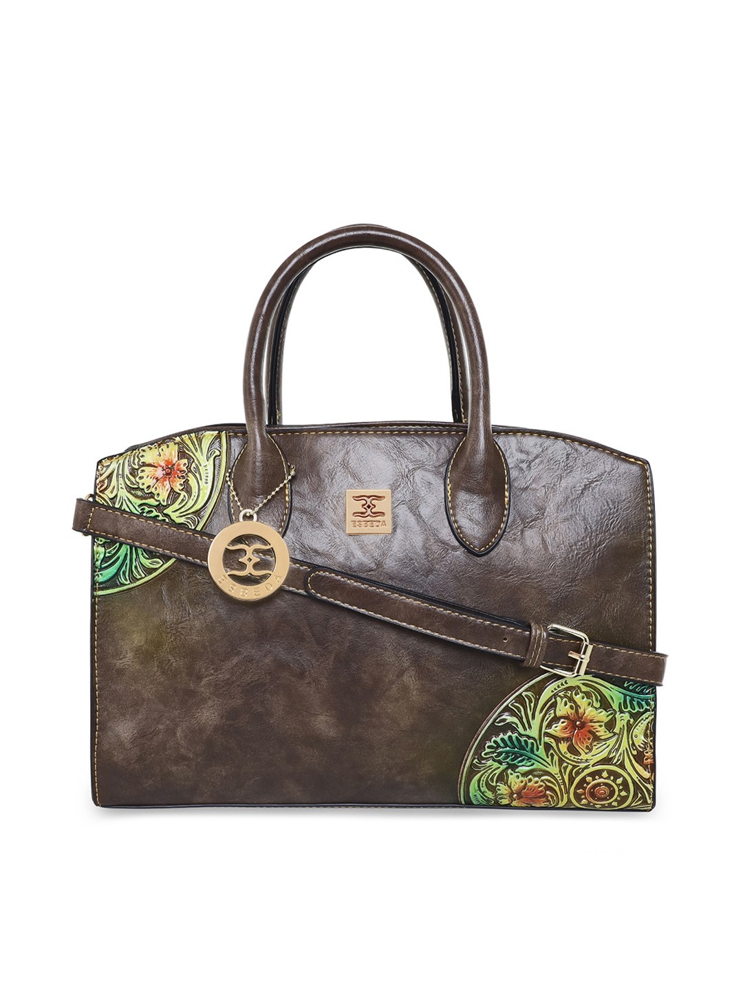 

ESBEDA Brown Textured PU Structured Handheld Bag