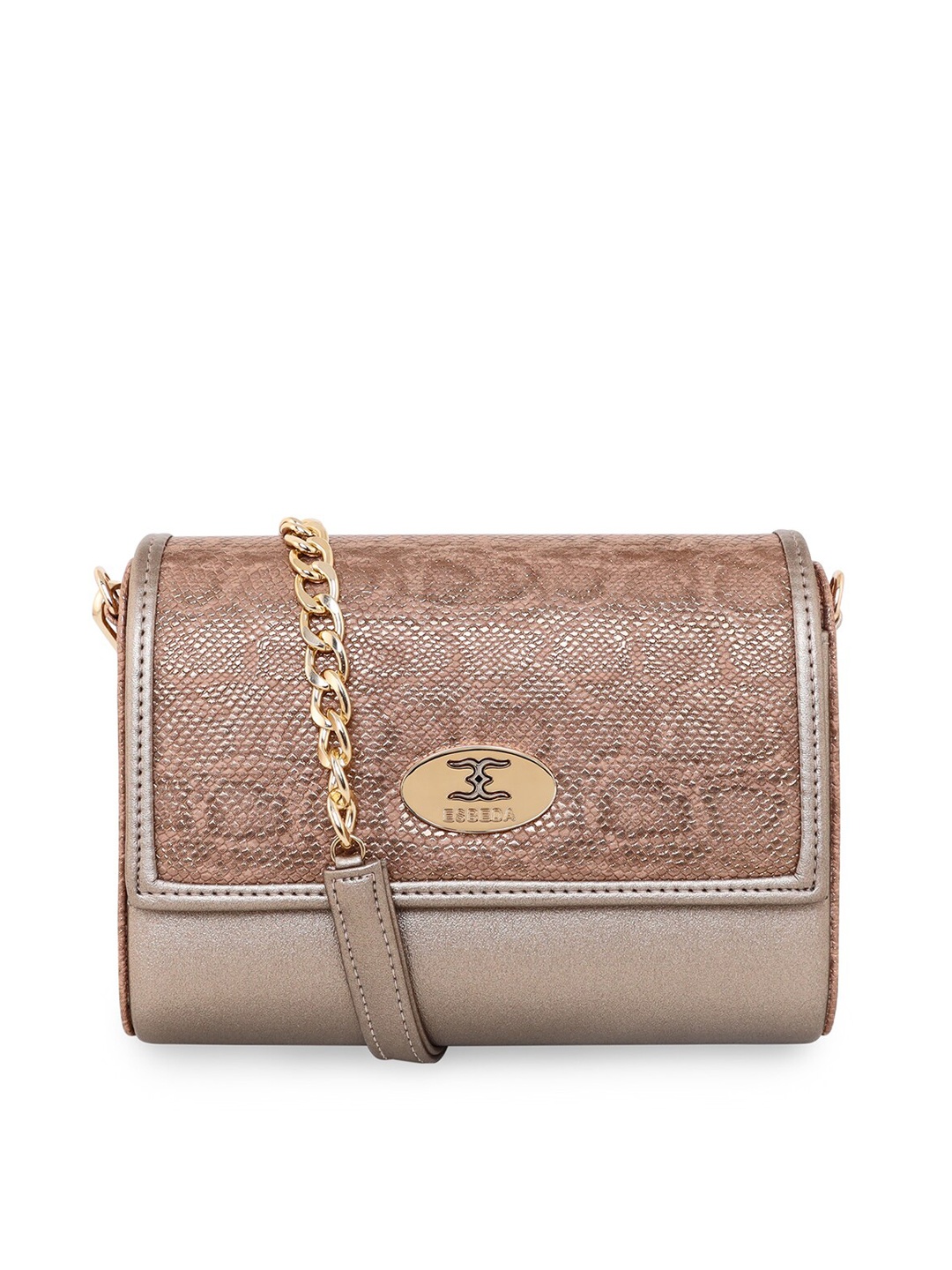 ESBEDA Gunmetal-Toned Textured PU Structured Sling Bag with Quilted, Metallic