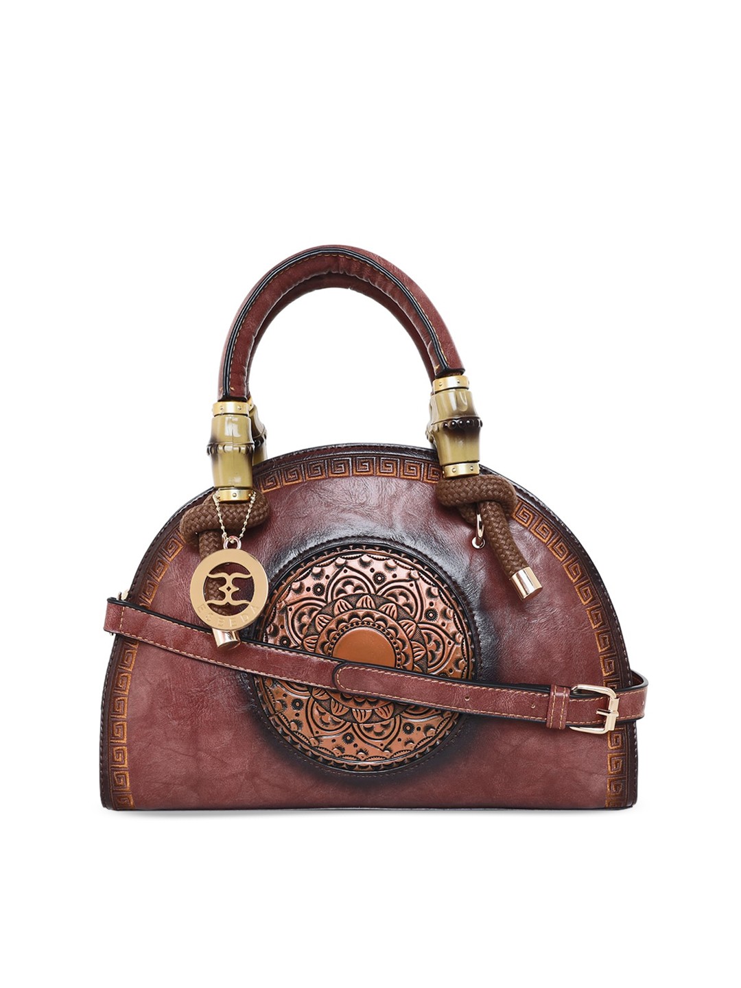 

ESBEDA Brown Textured PU Half Moon Handheld Bag