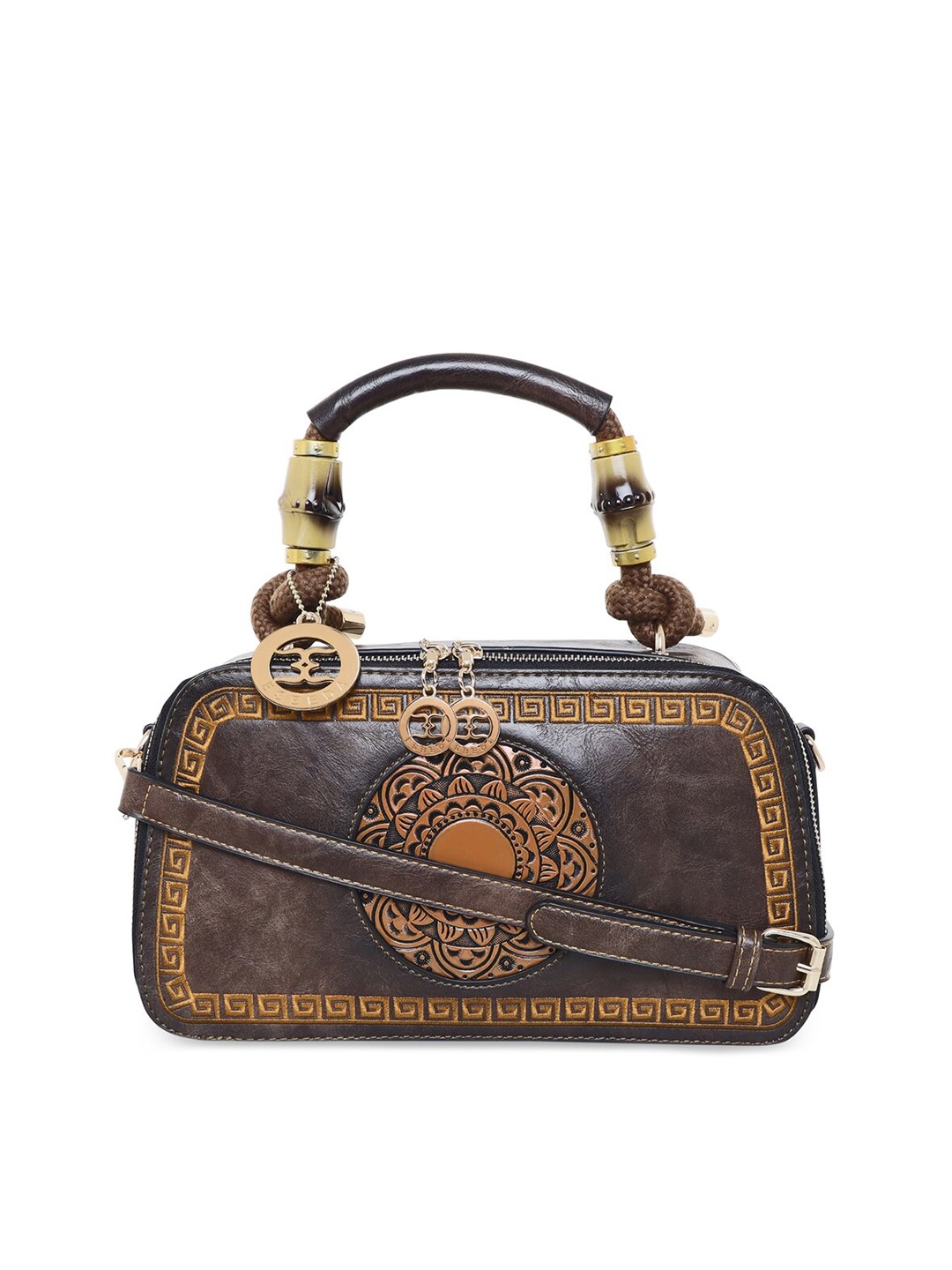 

ESBEDA Brown Textured PU Structured Handheld Bag