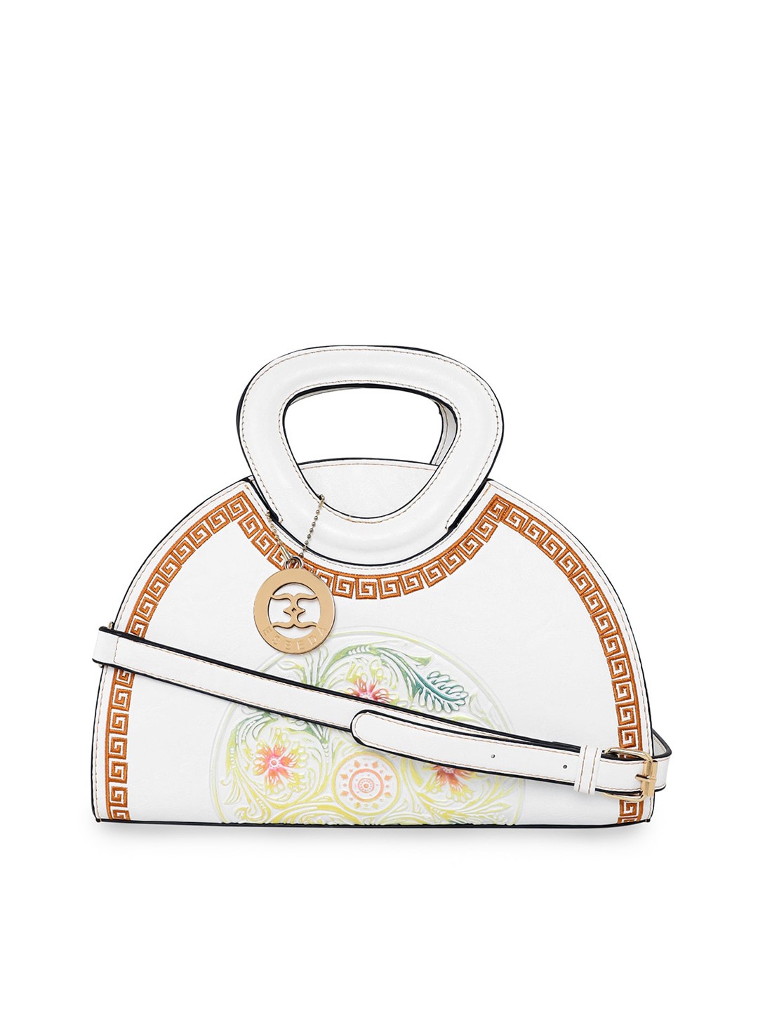 

ESBEDA White Embellished PU Structured Handheld Bag