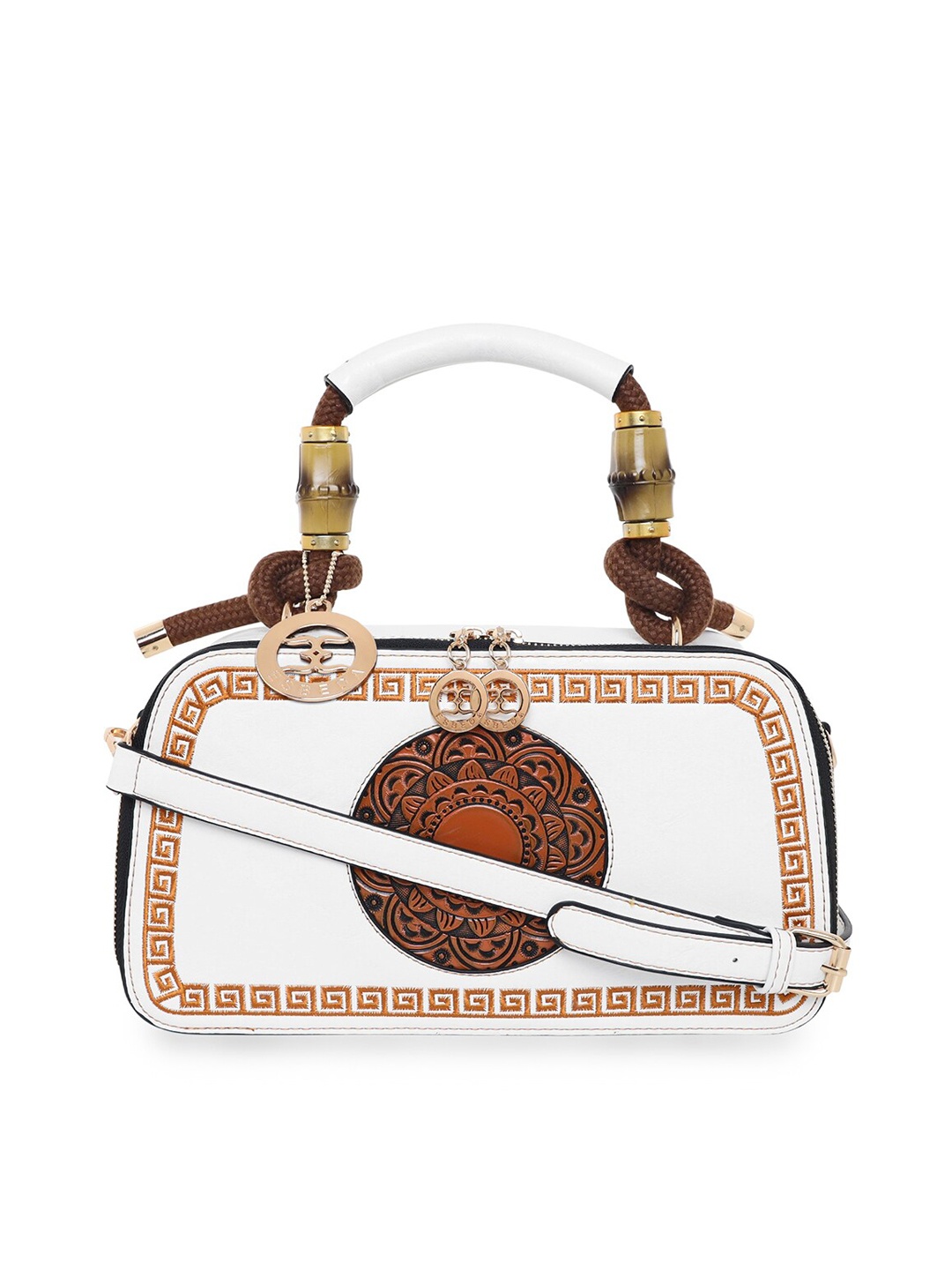 

ESBEDA White Embellished PU Structured Handheld Bag