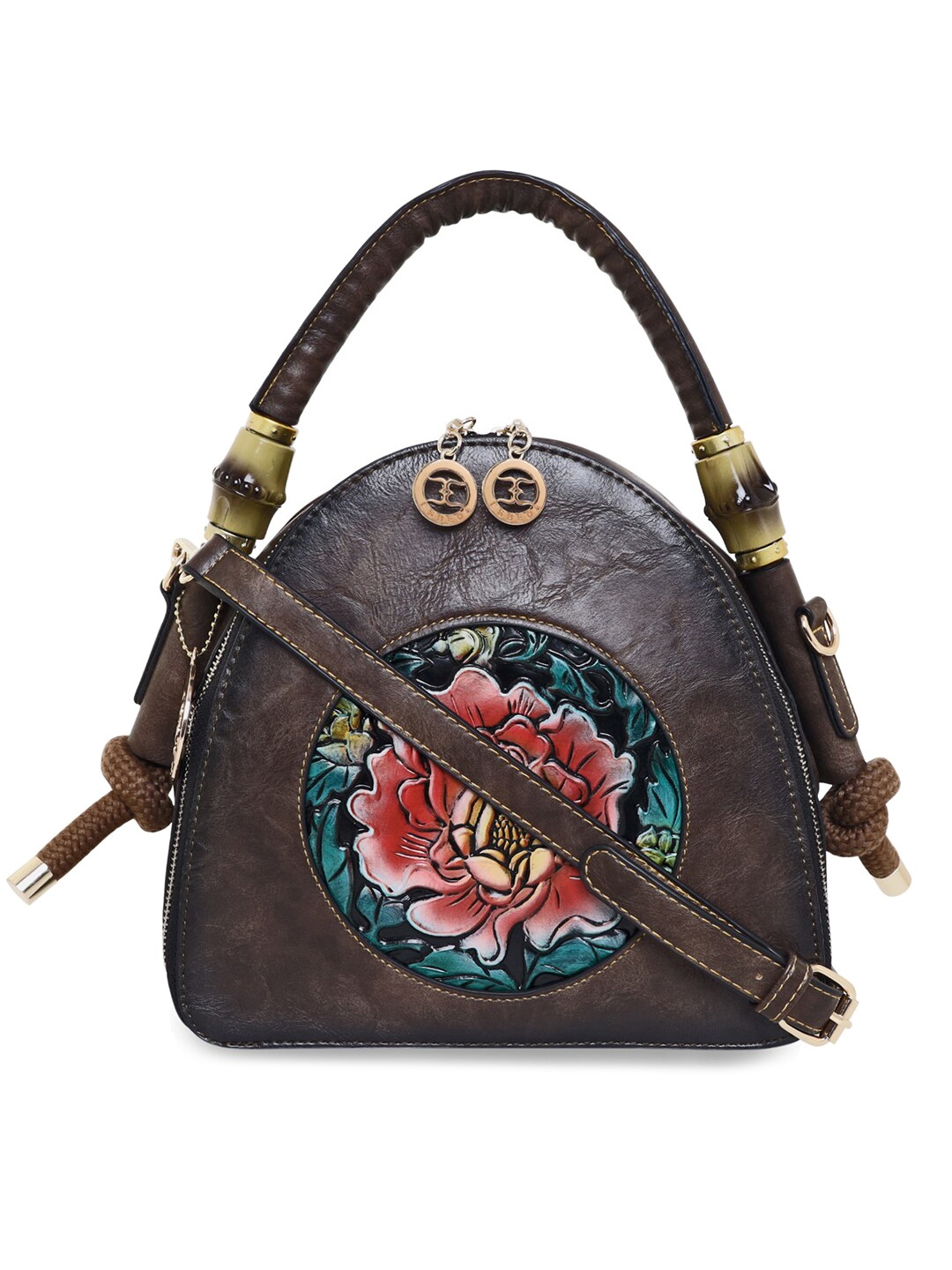 

ESBEDA Brown Floral PU Structured Handheld Bag