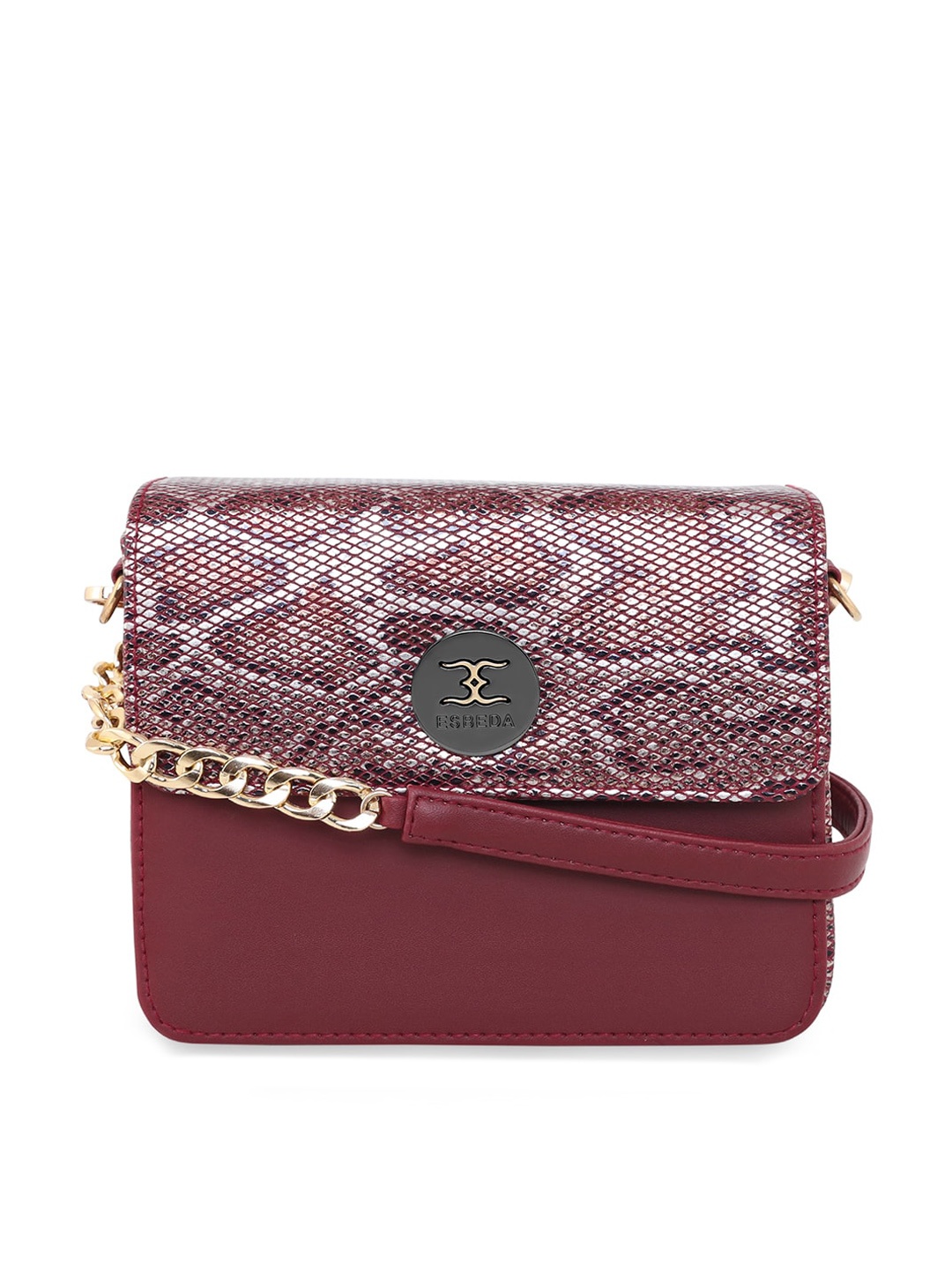 

ESBEDA Maroon Embellished PU Structured Sling Bag