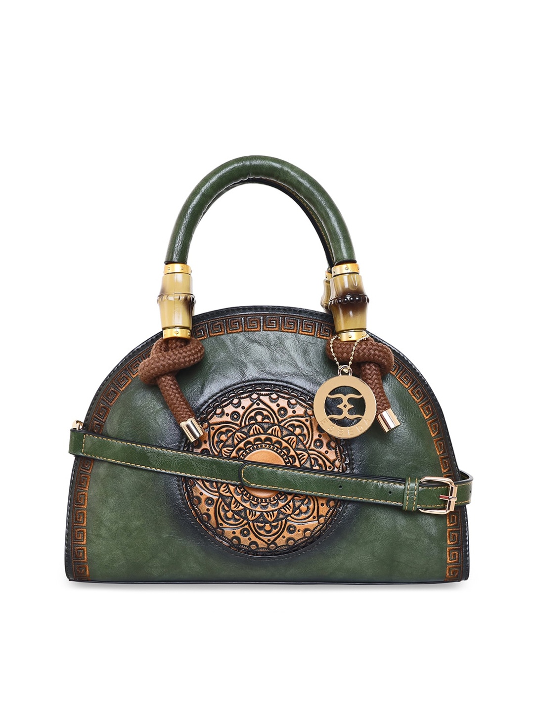 

ESBEDA Green Ethnic Motifs PU Half Moon Handheld Bag