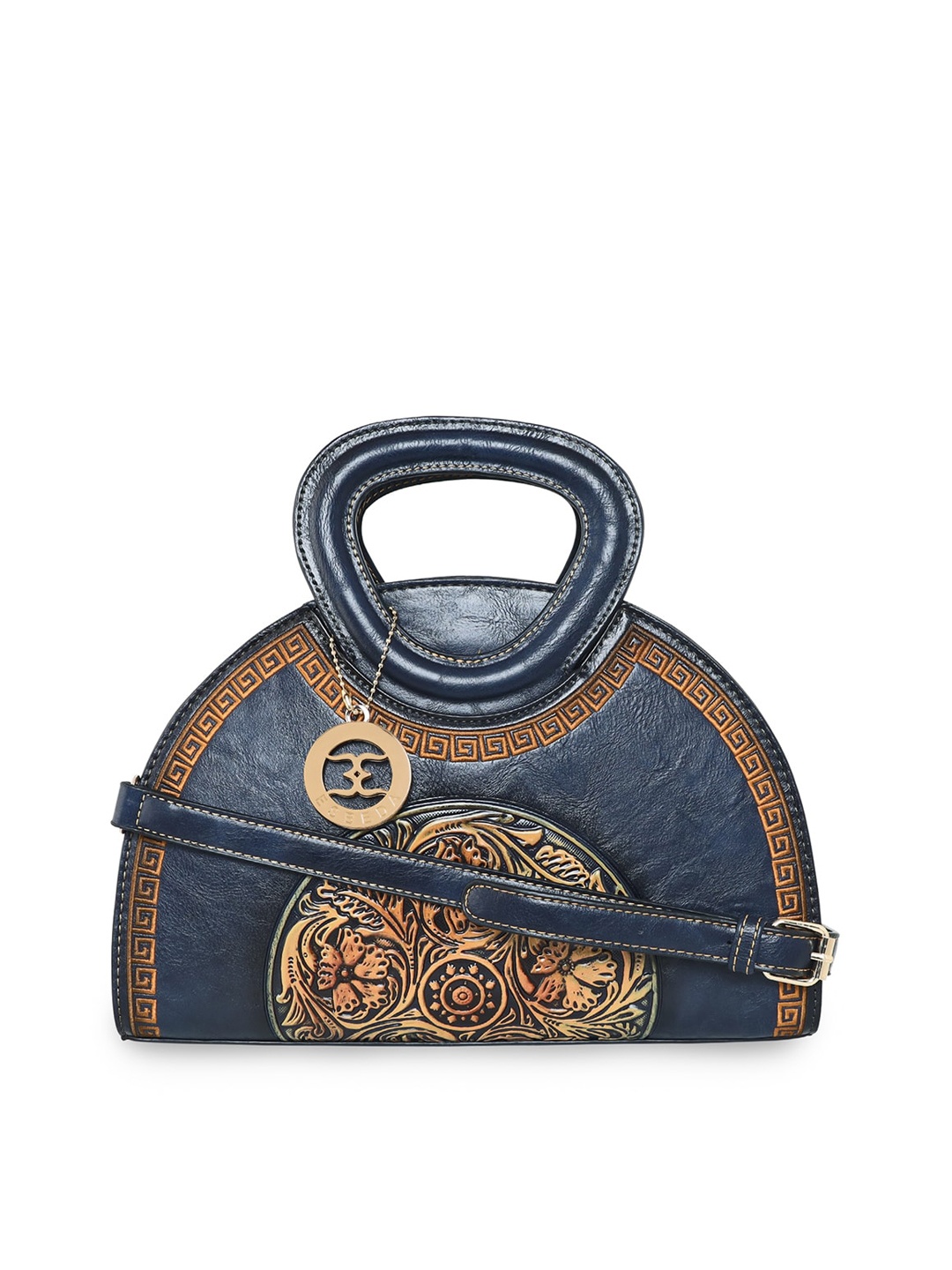 

ESBEDA Blue Ethnic Motifs PU Half Moon Handheld Bag