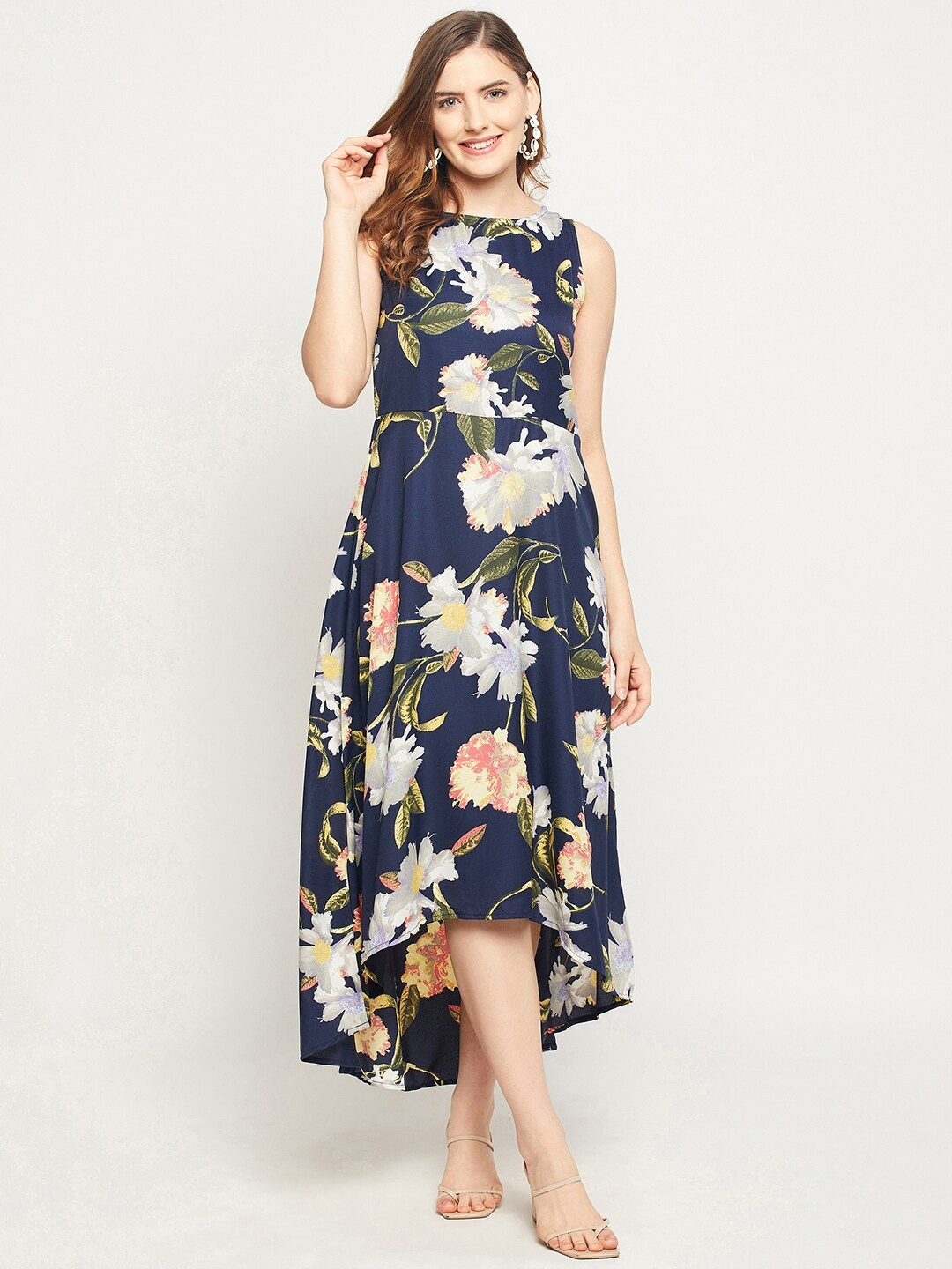 

Ruhaans Blue Floral Georgette Midi Dress