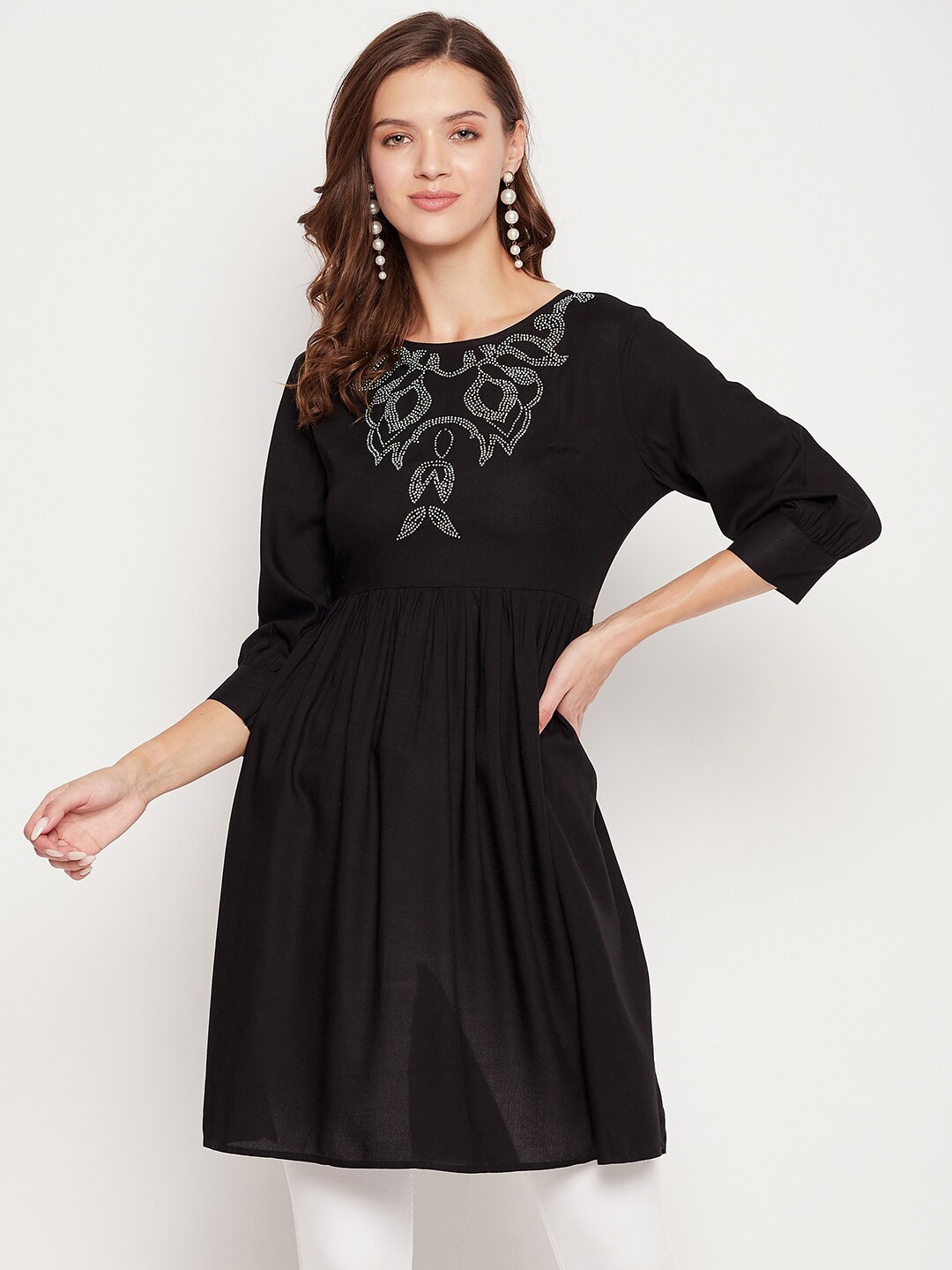 

Ruhaans Black & White Embellished Tunic