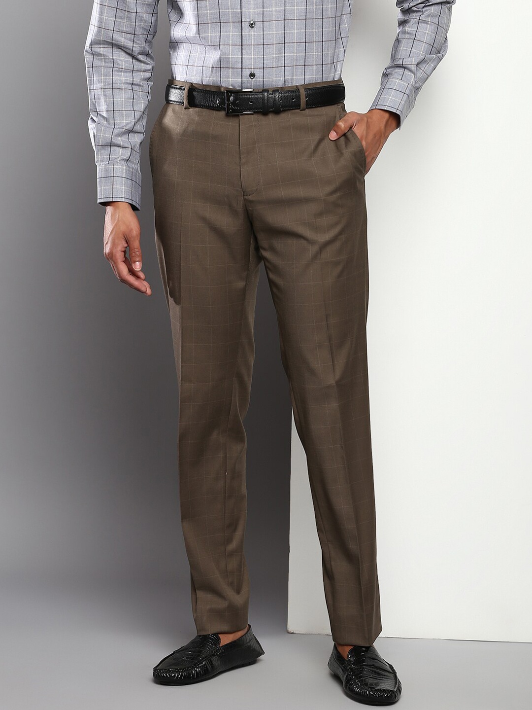 

Tommy Hilfiger Men Khaki Checked Formal Trouser