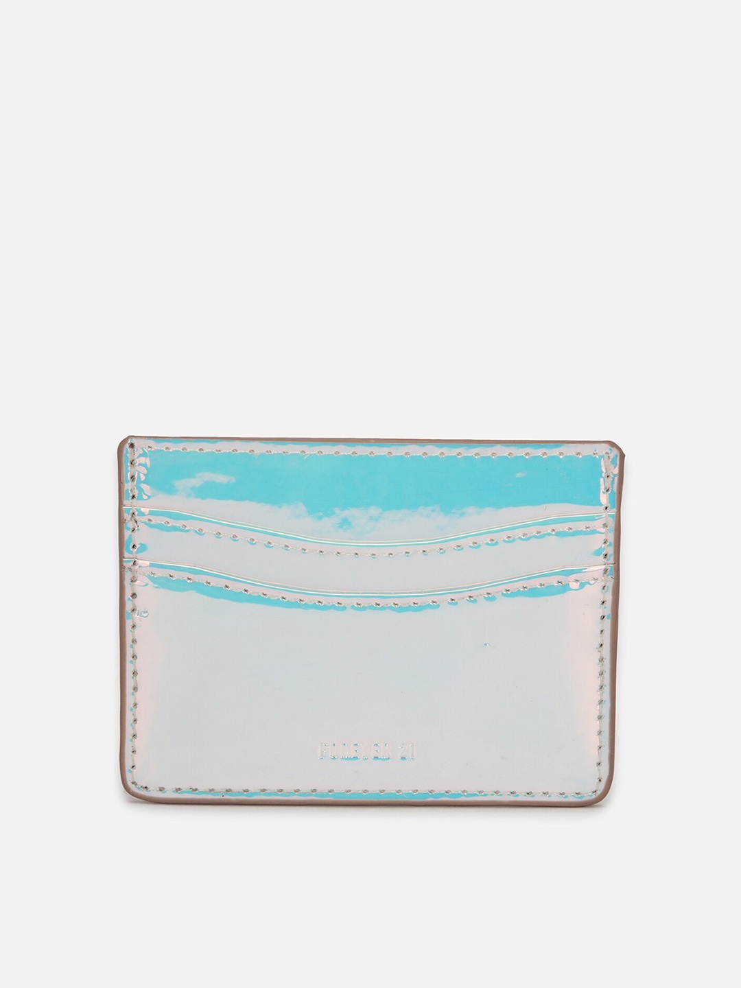 

FOREVER 21 Women Silver-Toned & Blue PU Card Holder