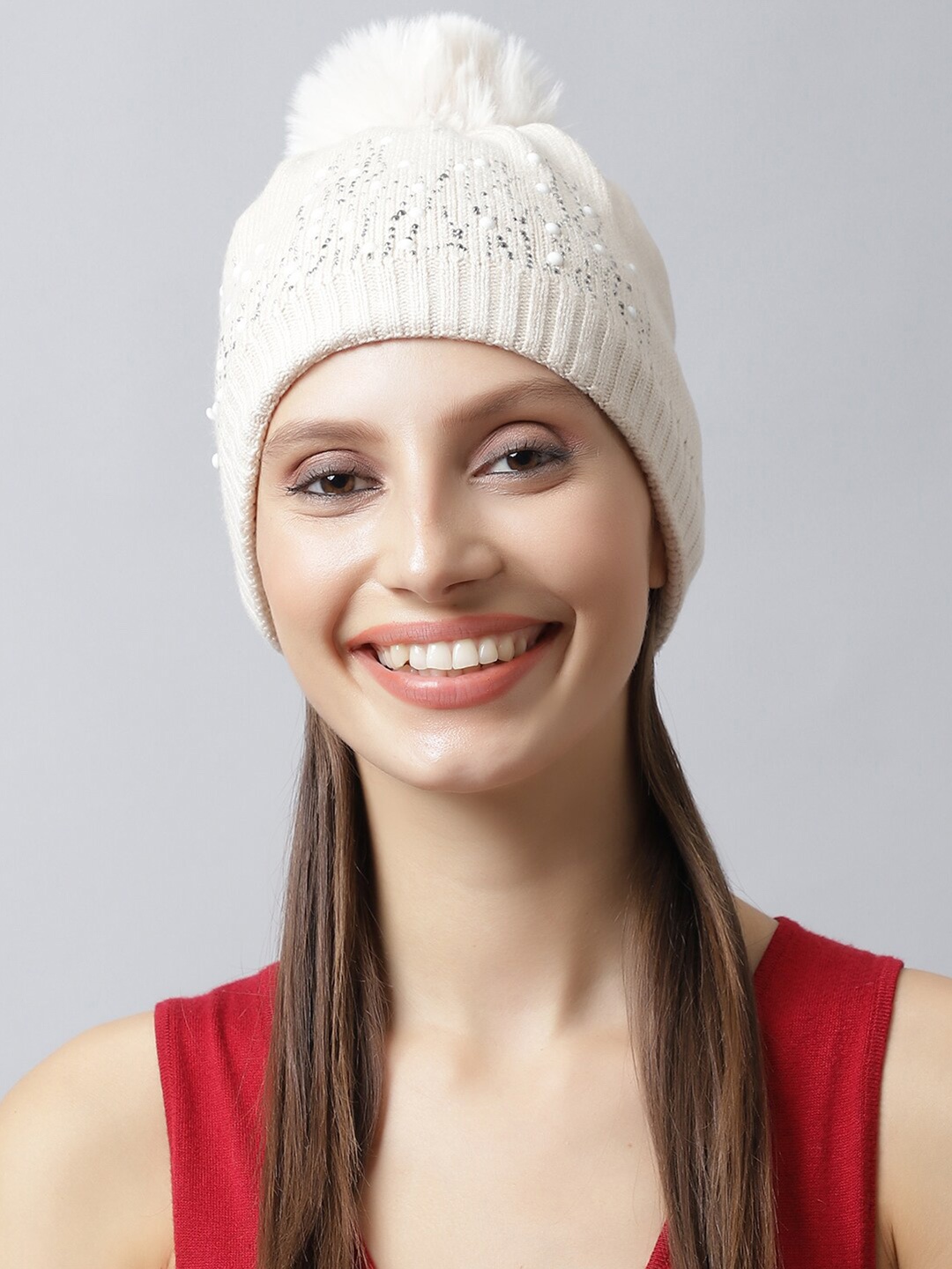 

LOOM LEGACY Women Cream Acrylic Beanie