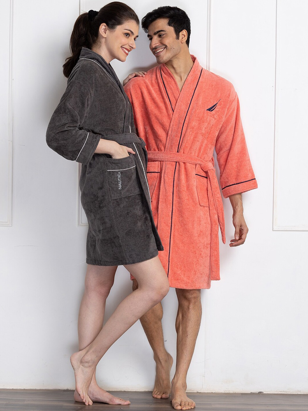 

Nautica Pack Of 2 Solid Pure Cotton Bath Robes, Orange