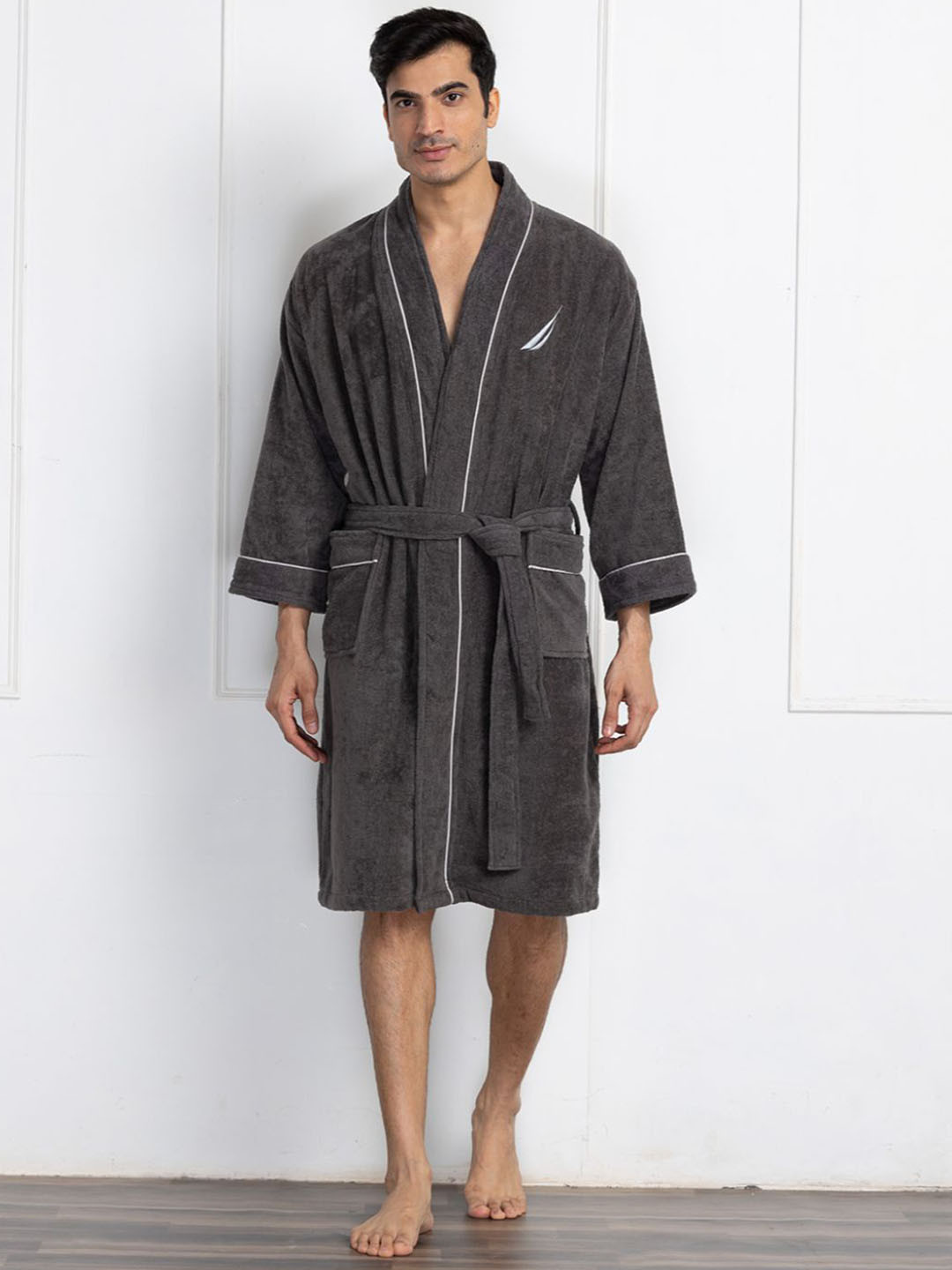 

Nautica Pack Of 2 Solid Pure Cotton Bath Robe With Belt, Grey