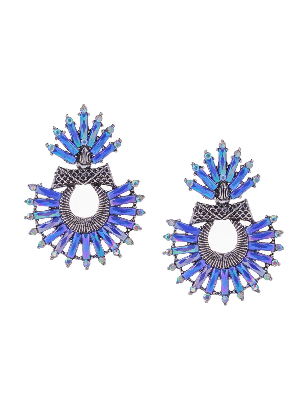 

Brandsoon Blue & Silver-Toned Stone Studded Drop Earrings
