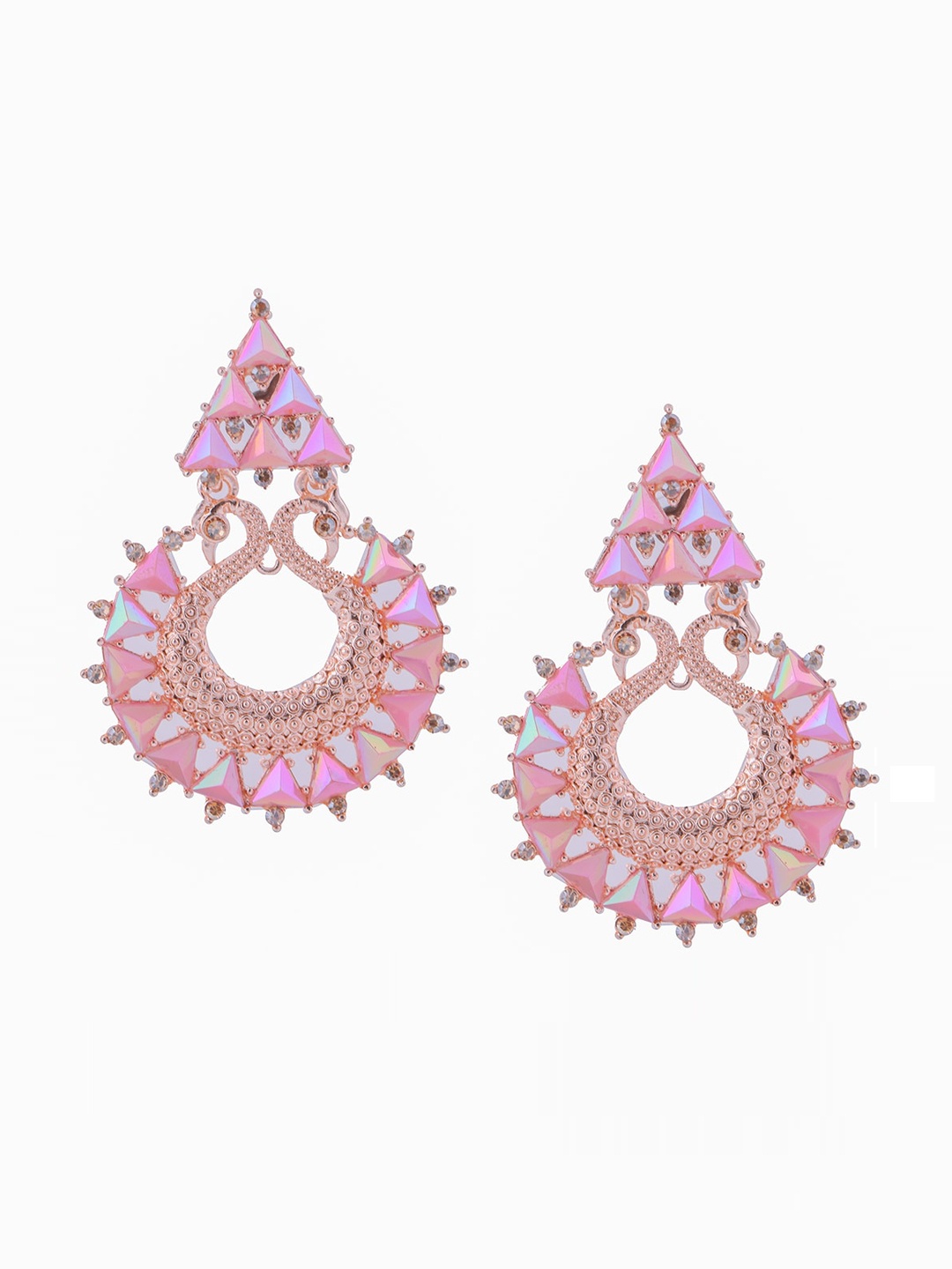 

Brandsoon Pink & Rose Gold-Plated Peacock Shaped Chandbalis Earrings